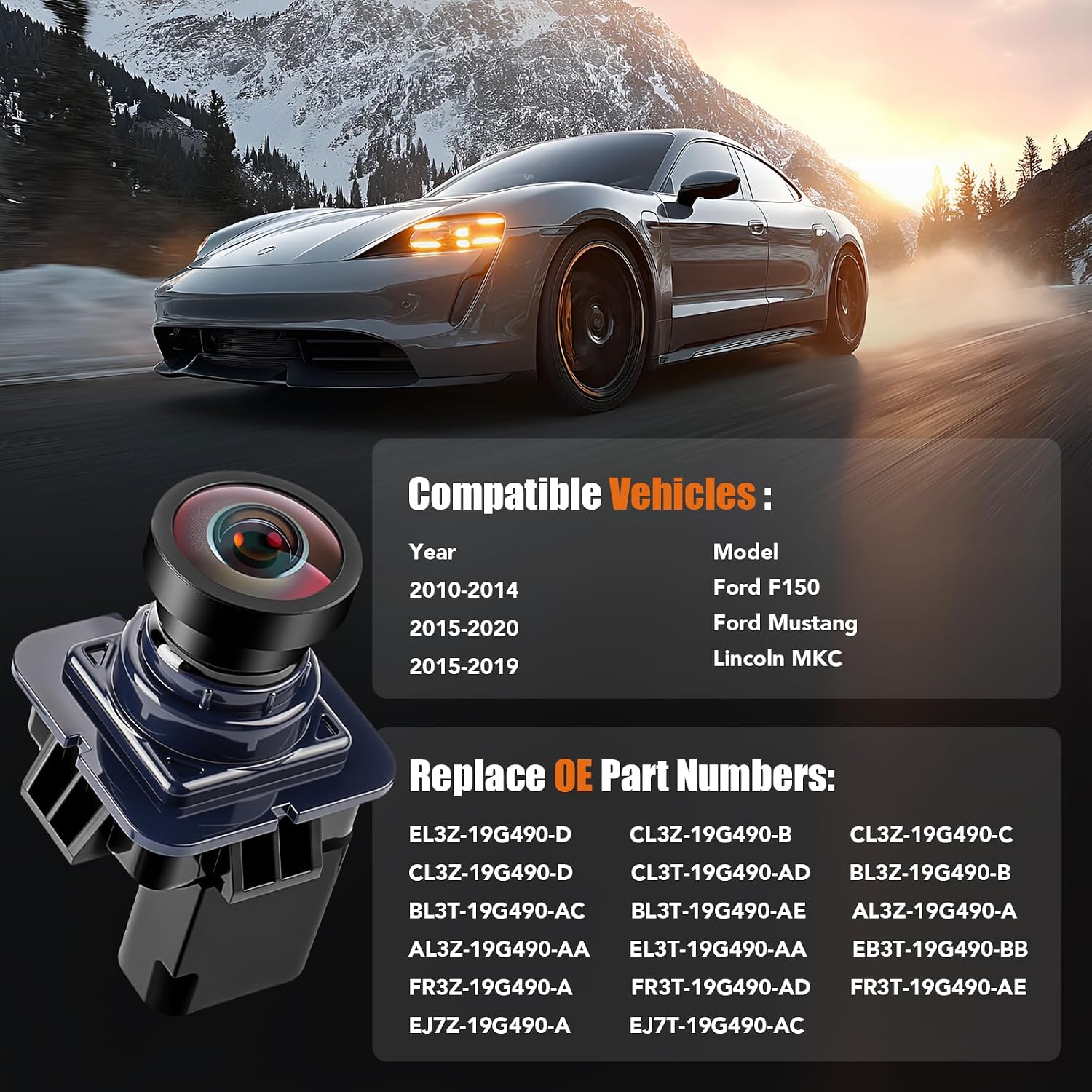 Backup Camera Rear View Compatible with Ford F150 2010 2011 2012 2013 2014, Ford Mustang 2015-2020, Lincoln MKC 2015 2016 2017 2018 2019 Night Vision Park Assist Reverse Camera Replaces# EL3T19G490AA