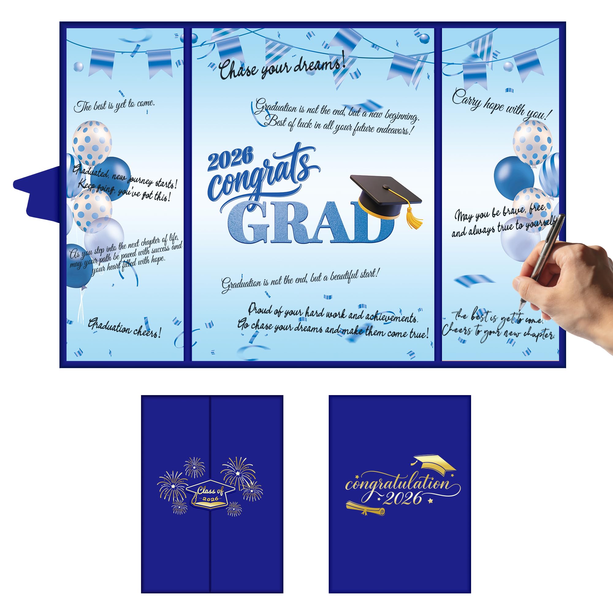 Radd Keep 2026 Graduation Decorations Class of 2026 Guest Book – Blue Sign in Book Alternative 18x12 Inch Tri-Fold Signature Board for High School