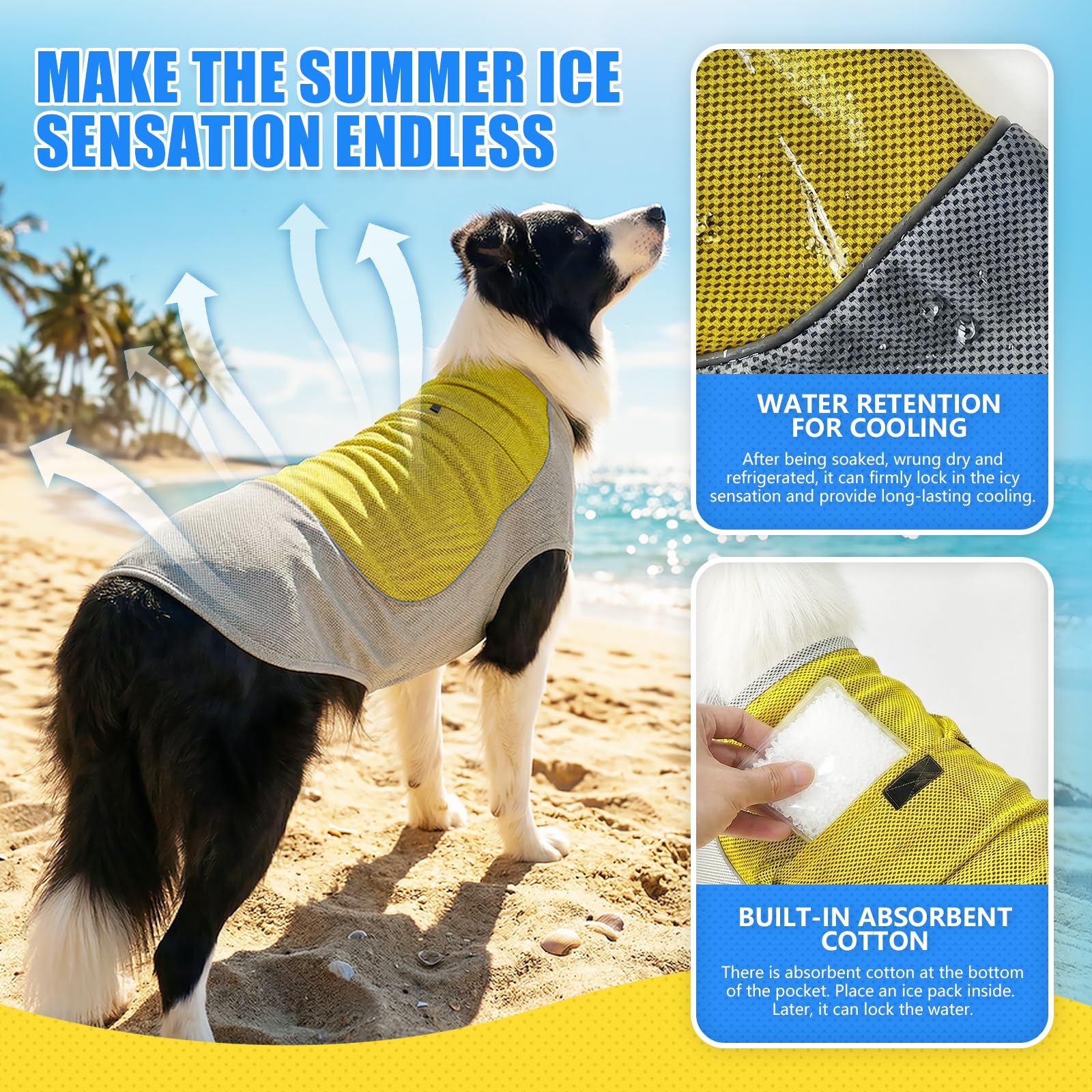 Kühlwesten-Geschirr für Hunde, atmungsaktive Sommer-Eisweste mit Taschen für Kühlakkus, Haustierkühlung hält kalt für Spaziergänge im Freien, geeignet für kleine, mittelgroße und große Hunde