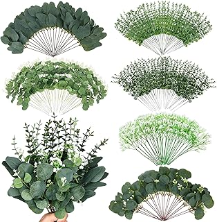 VAIPI 144 Pcs 6 Kinds Mixed Eucalyptus Stems Bulk Faux Silver Dollar Lea...
