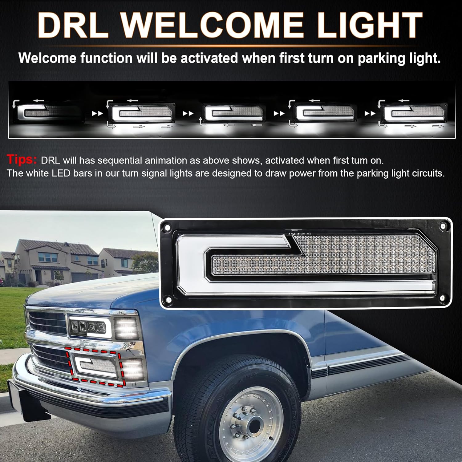 LED Amber Turn Signal Lights with Resistors Multi-Orientation Mounting Left Driver Side Compatible with 1988-1998 Chevy GMC C/K1500 C/K2500 C/K3500 Suburban Tahoe Yukon