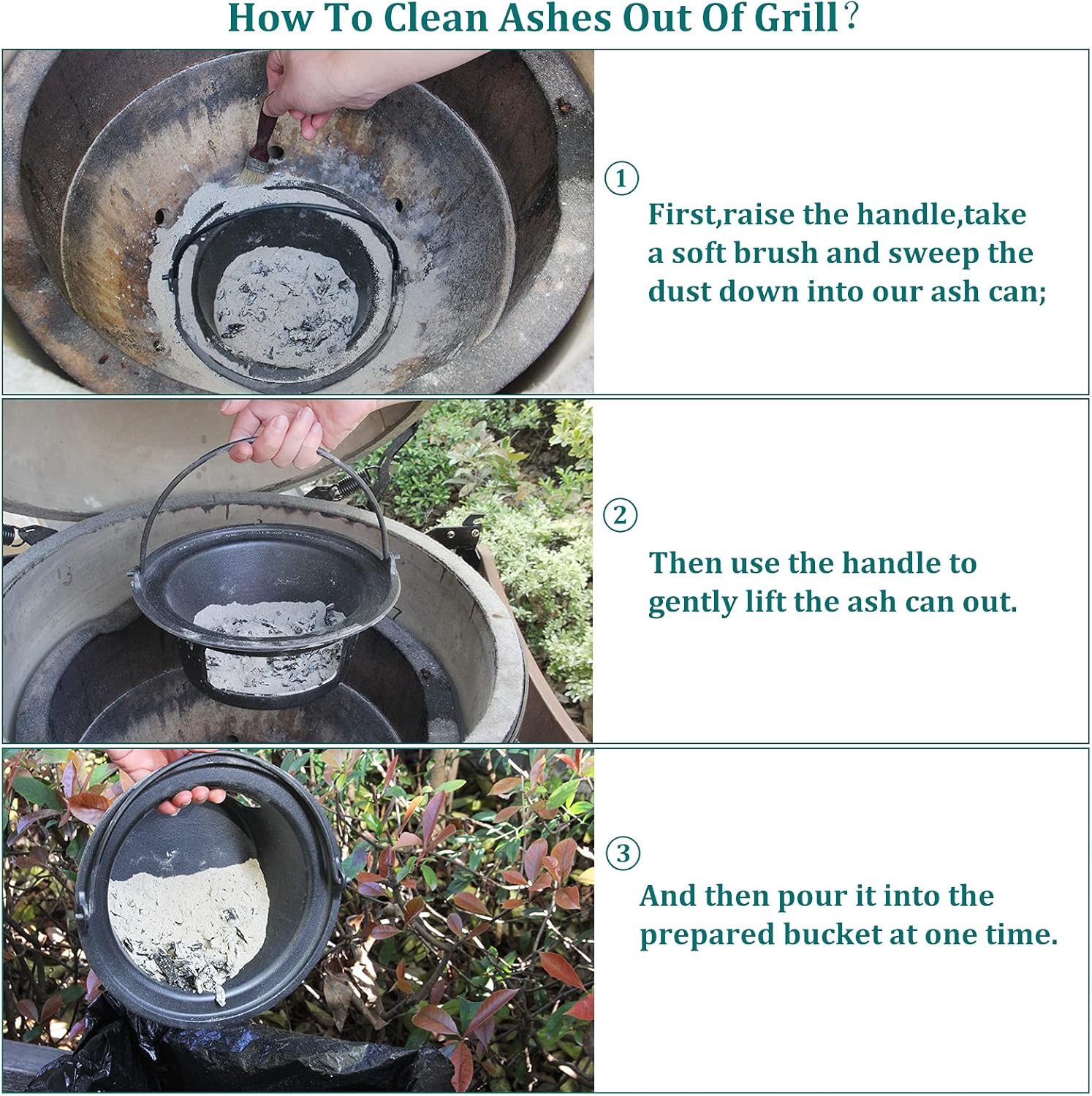 KAMaster Cast Iron Ash Can with Handle for Large Big GreenEggs,Charcoal Ash Pot Green Egg Accessories Must Haves,Perfectly Paired with Fire Grate/Charcoal Basket for Use | Quick & Easy Cleaning