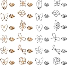 24pcs Small Flower Brooches for Women Lapel Pin Gold Silver Bow Heart Leaf Butterfly Brooch Pin Decoration for Dress Skirt Scarf Hat