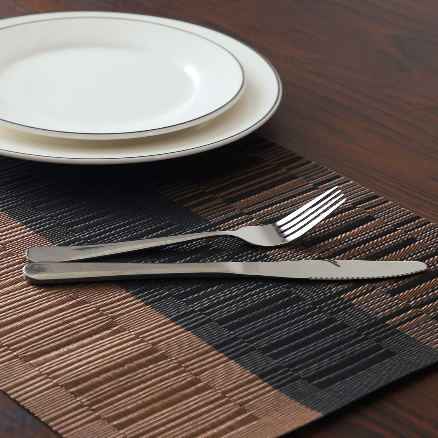 Authentic Crazy Deals Top Finel Placemats for Dining Table,PVC Table Mats Set of 4,Place Mats Non-Slip Heat Resistant Washable,Brown&Black