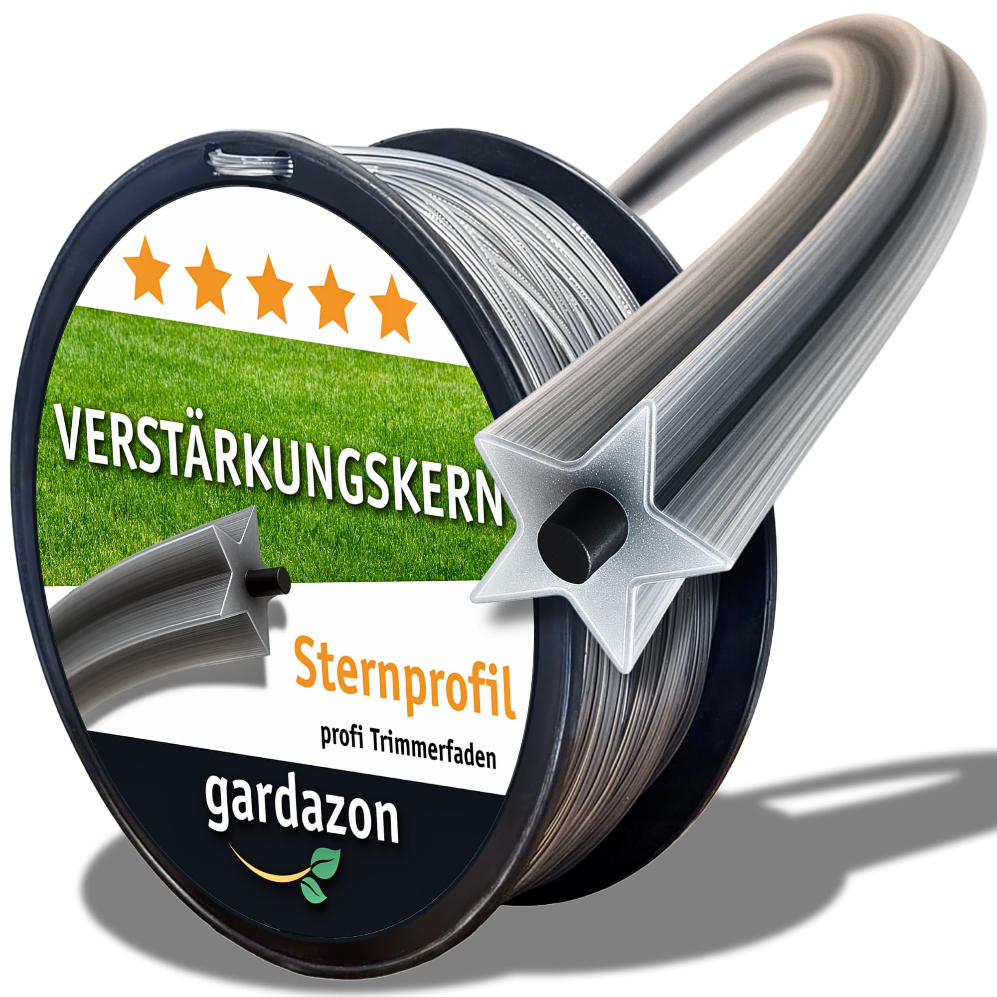 Gardazon Trimmerfaden mit Verstärkung - 2mm x 100 m Vorsicht - extrem scharf - (Sternprofil) Freischneider Faden Universell - Mähfaden für Motorsense - Ersatzfaden für Rasentrimmer - Nylonfaden