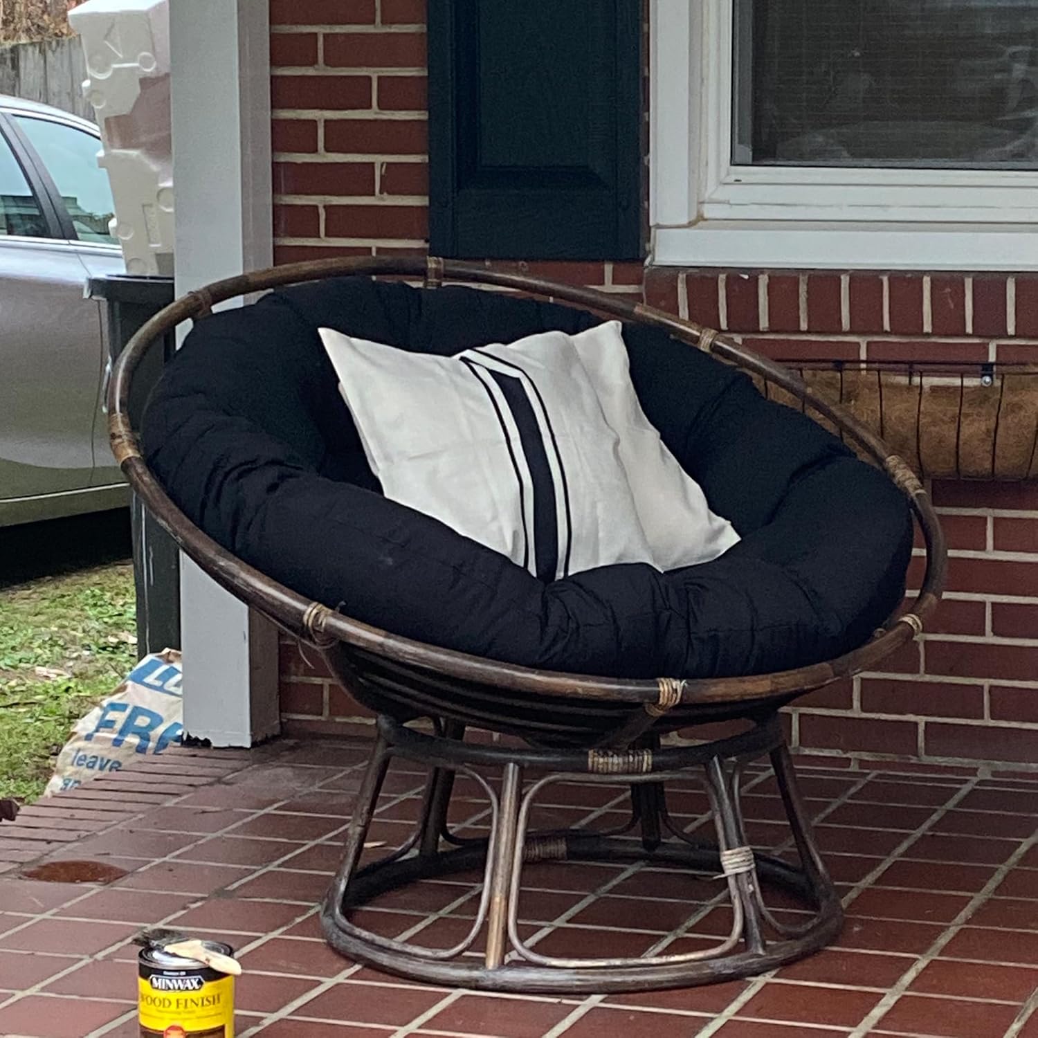 Sqodok Papasan Cushion Cover Only, 50in Outdoor Indoor Papasan Chair Cushion Covers Water Resistant, Machine Washable Papasan Chair Cushion Slipcover with Zipper and Straps (Black)