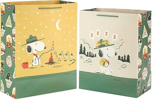 Miniatura 4 de Hallmark Paquete de bolsas de regalo de cacahuetes (2 bolsas 1 grande de 13 ", 1 XL 15") Snoopy y Woodstock para el día del padre, cumpleaños,