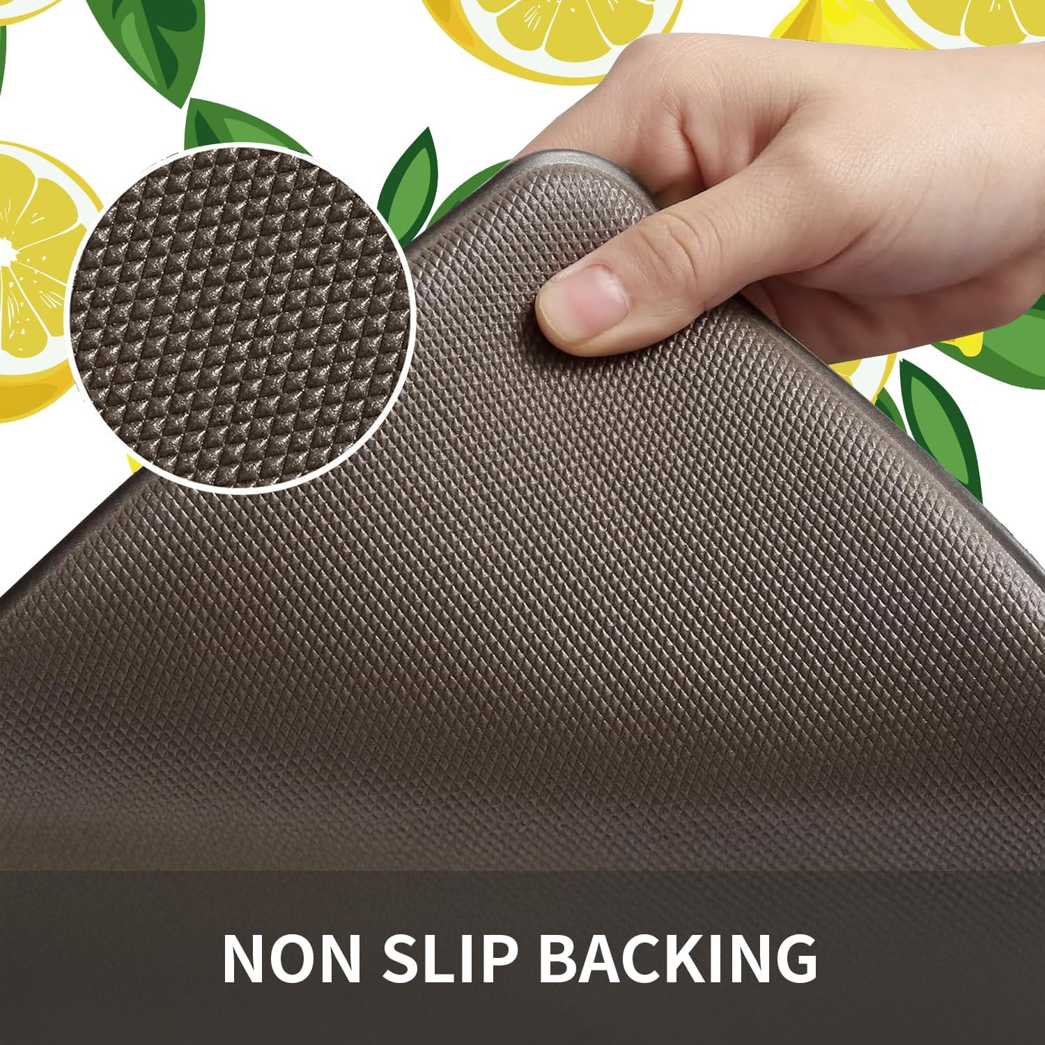 Lemon Kitchen Mats for Floor Set of 2 - Anti Fatigue Mats for Kitchen Floor, Cushioned Non-Skid Washable Memory Foam Rug for Office, Sink, Laundry (17.3"×29"+17.3"×47"-0.47") White