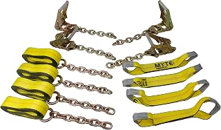 Mytee Products 8-Point Roll Back Tie Down Kit with Chain Ends - 14ft Heavy Duty for Car Haulers, Tow Trucks & Flatbeds