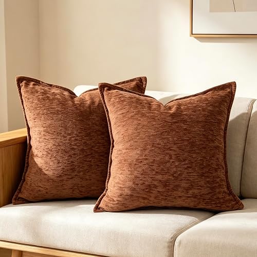 OYIMUA Soft Decorative Chenille Throw Pillow Covers Rust 16x16 Set of 2 Boho Far