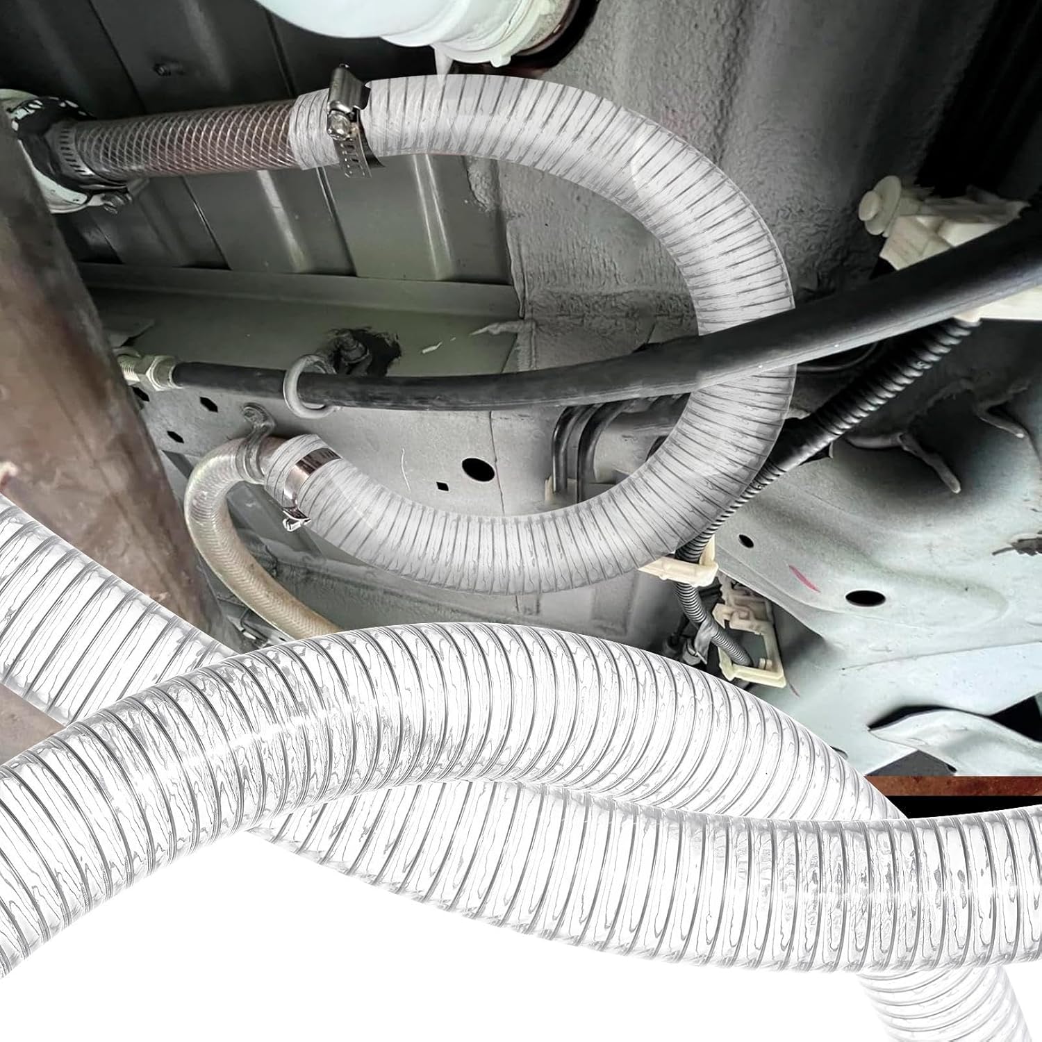 1 3/4" X 50' Heavy PVC Dust Collection Hose, Puncture Resistant PVC Hose With 6 Thumbscrew Clamps, Flexible P V C Fume Hoses With Carbon Steel Wire Coil For Collection Systems
