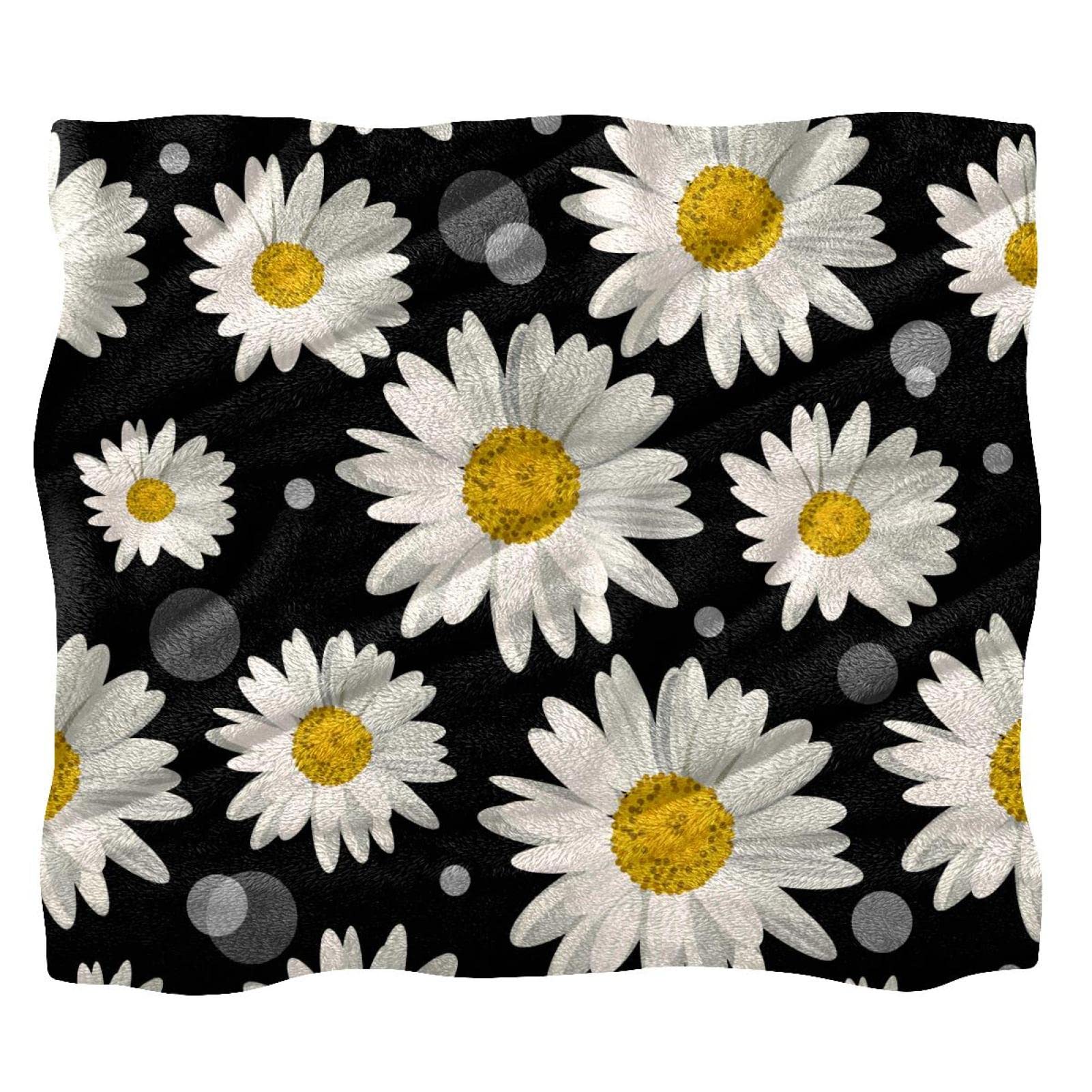 Couverture polaire blanche lit canapé plaid marguerites noires