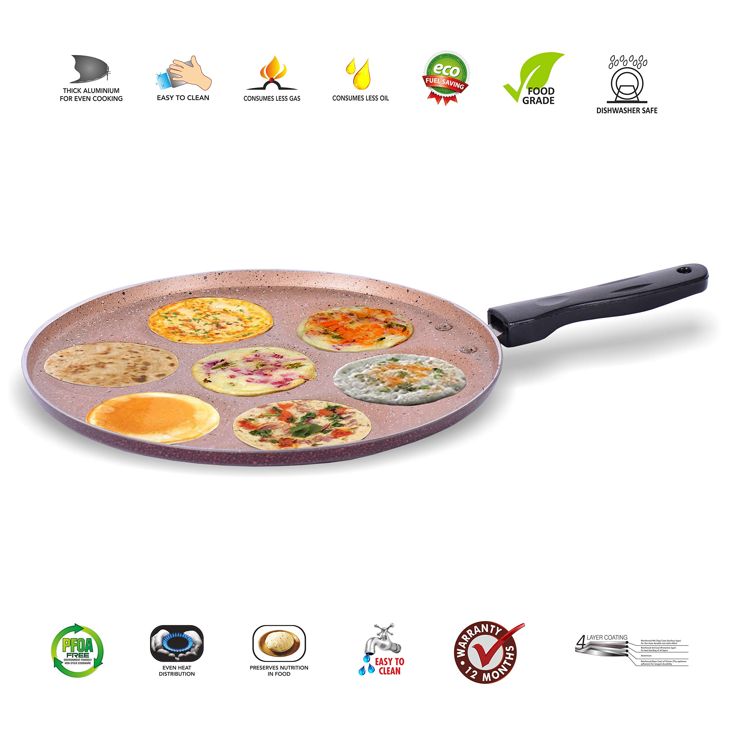 Sumeet Nonstick Granite Finish Multi Snack Maker - 7 Cavity - 26.5cm Dia