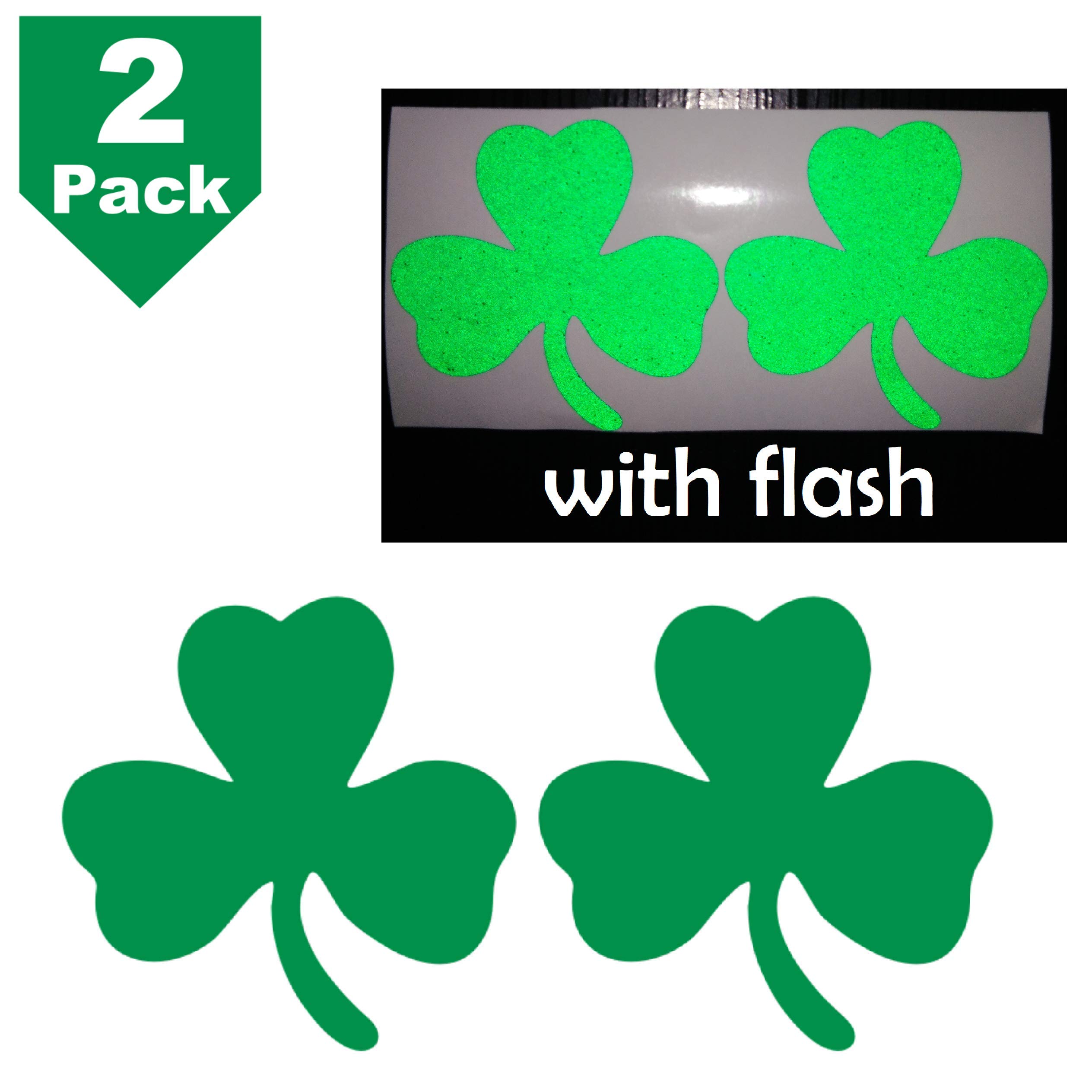 CUSHYSTORE2.5" Clover 3-Leaf Shamrock Irish Flag Green Reflective Decals Vinyl Sticker High Visibility for Hardhat Bike Car Laptop, 2 Packs