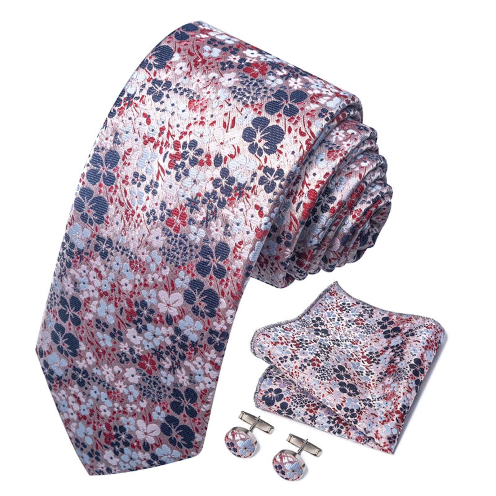 Herren Krawatte Herren Krawatte Set Einstecktuch Manschettenknöpfe Hochzeit Formell Business Party, D, One Size