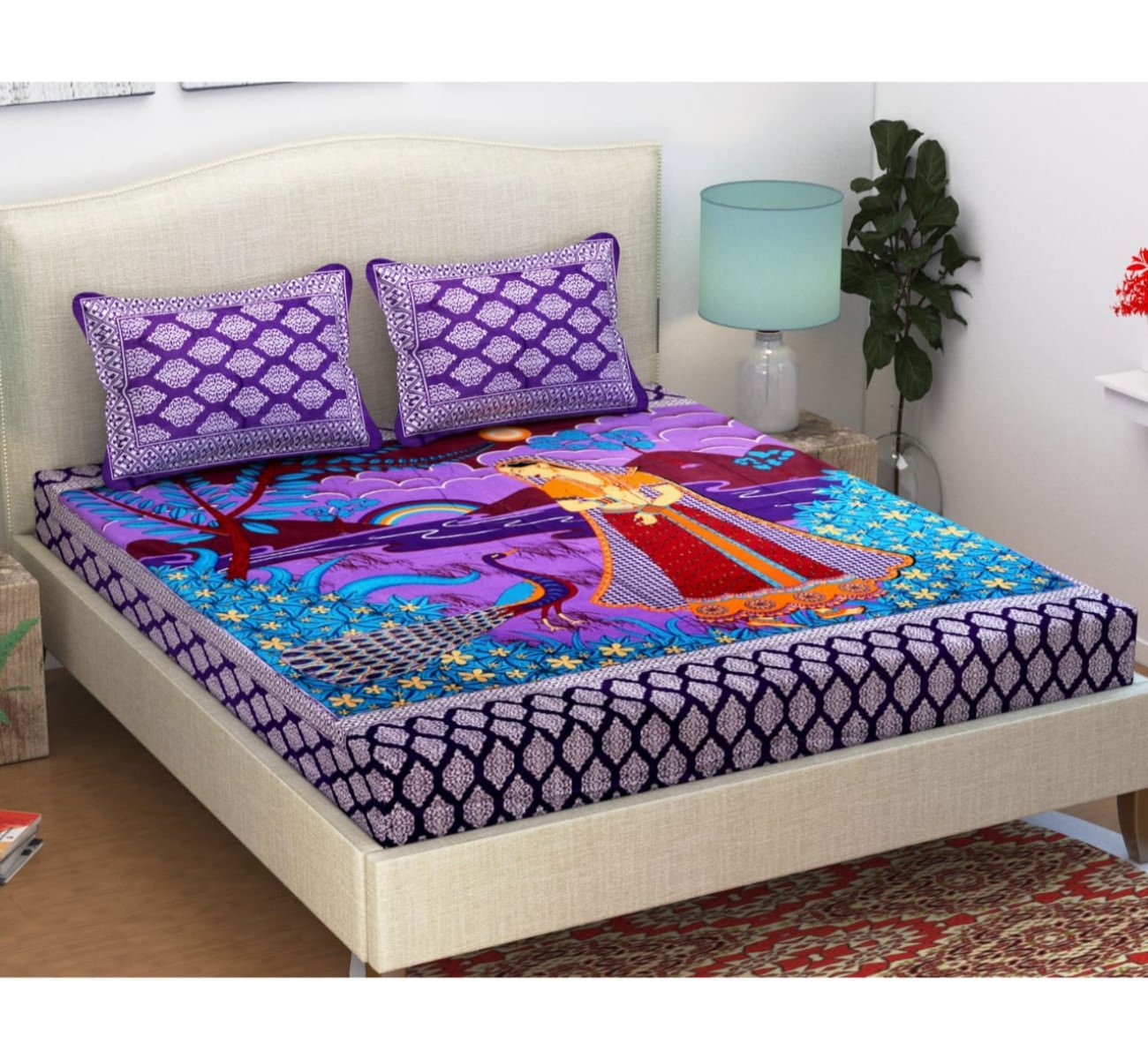 Nanki's Premium Jaipuri Print Cotton Bedsheet (90x100) with 2 Pillow Covers (46x68)