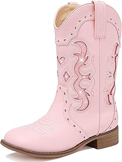 Kids Cowgirl Boots for Girls Western Square Toe Girls Sparkle Boots Zipper Mid Calf Low Heel Horse Riding for Toddler Little Big Kids - Buy now