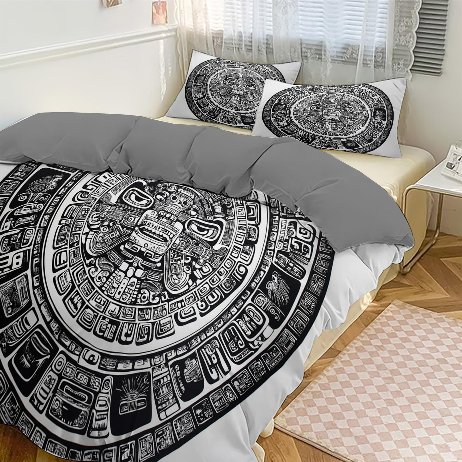 Parure de lit 140x200cm microfibre douce art moderne motif totem rétro finitions zip
