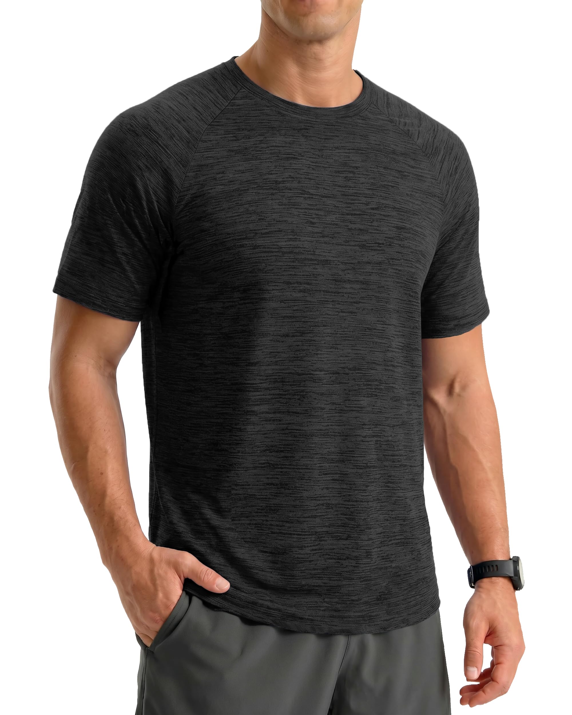 MAGCOMSEN Herren Meliert Sport T-Shirts Atmungsaktiv Funktionsshirt Schnelltrocknend Laufshirt Strech Wandershirt Leicht Trainingsshirt Ohne Etiketten für Training, Gym,Sport