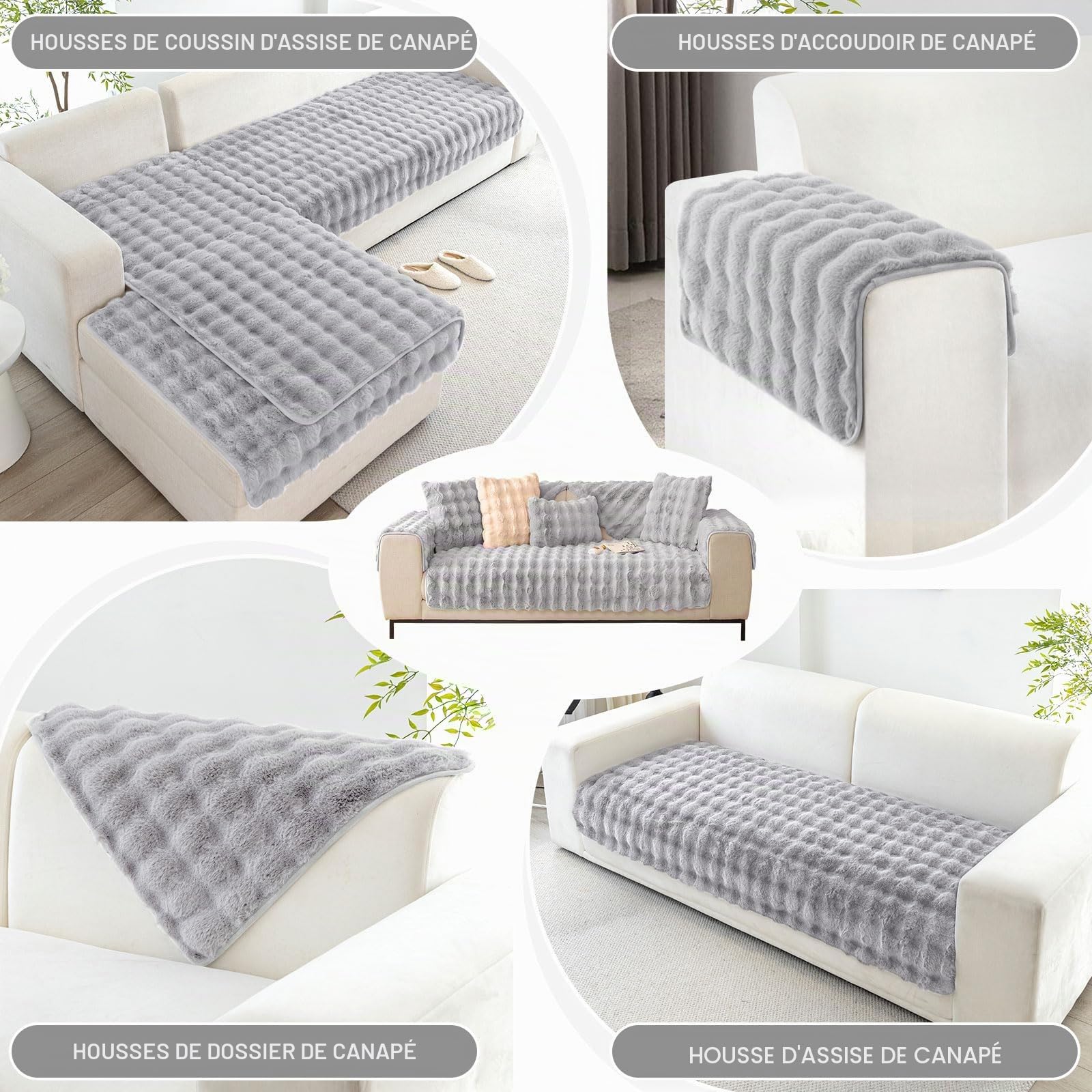 ShowyLive Housse de Canapé d'angle 4/3/2/1 Places Housses Canape Universelle pour Canapé Angle en Forme de L- Doux et Moelleux-Antidérapant (Gris Clair, 90 * 240 CM)