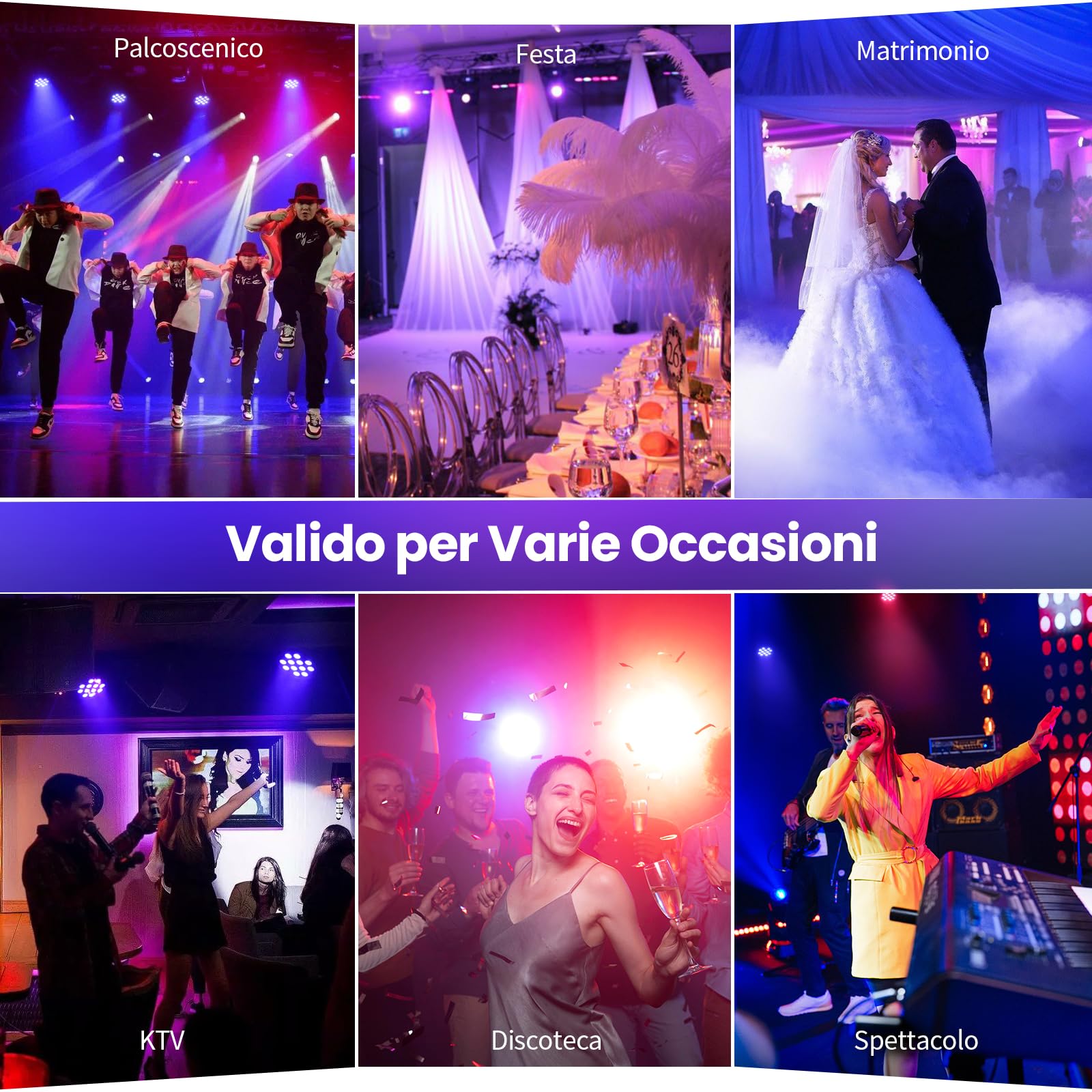 BETOPPER PAR LED 12X18W, Farettore 6-in-1 RGB+Lime+Ambra+UV per Luci DJ con Effetti Wash/Strobe e Uplighting, Controllo DMX512/Attivazione Sonora per Feste, Concerti, Bar, 1PZ