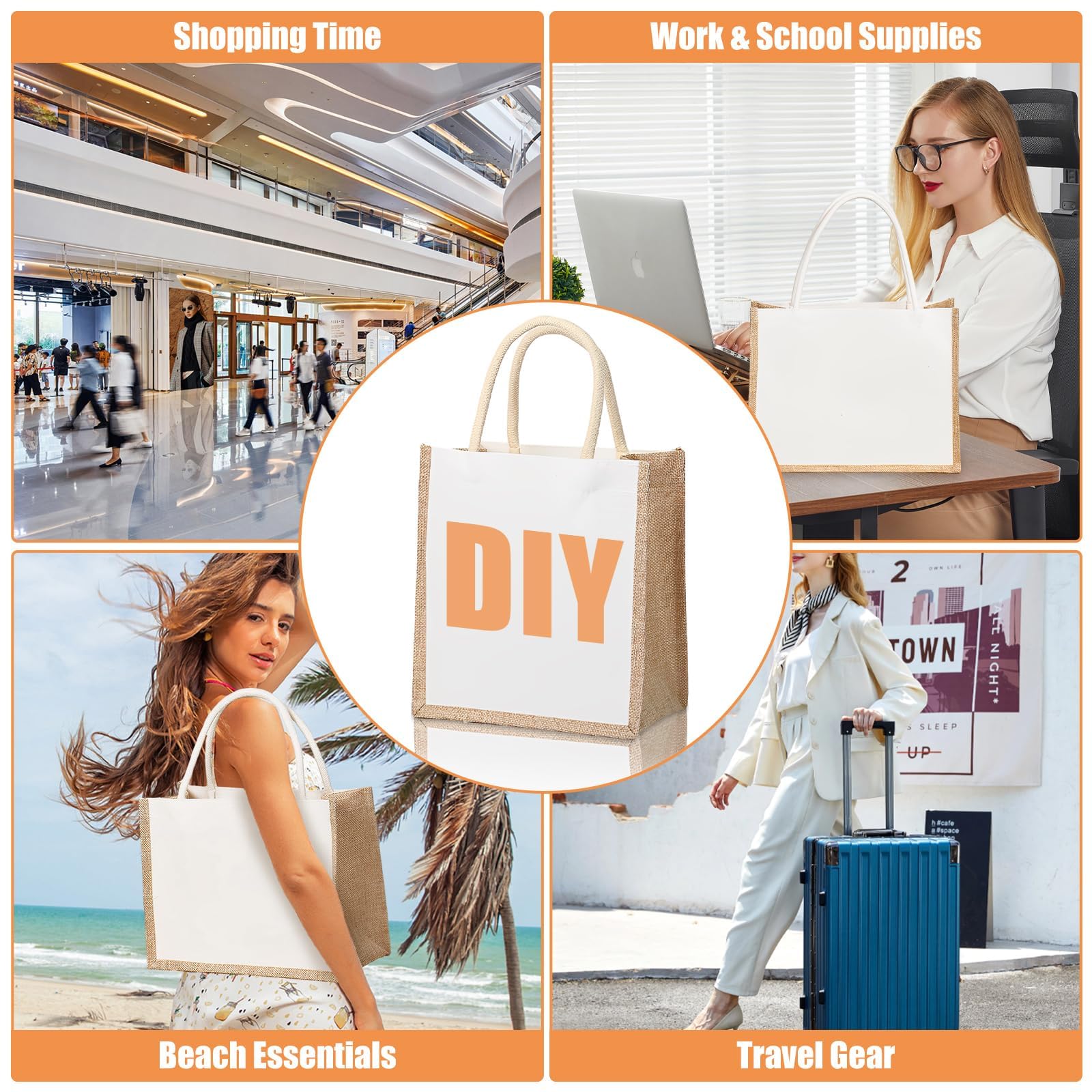 YAYODS Borsa shopper in iuta – 26 x 14 x 27 cm – Borsa regalo per pensionati – Borsa regalo riutilizzabile in iuta con manici per fai da te, matrimonio