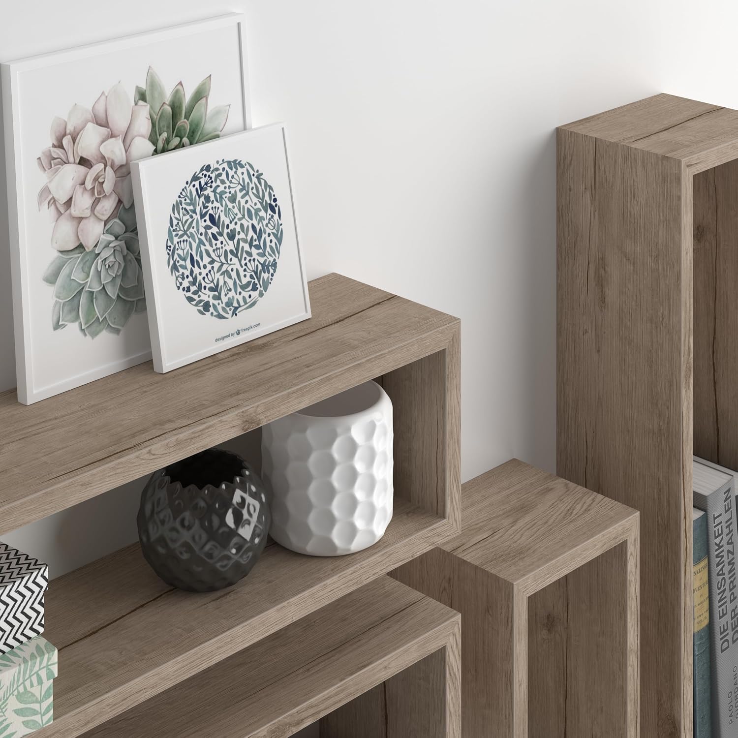 Mobili Fiver, Set of 4 Iacopo Cube wall Units, Oak, Made in Italy