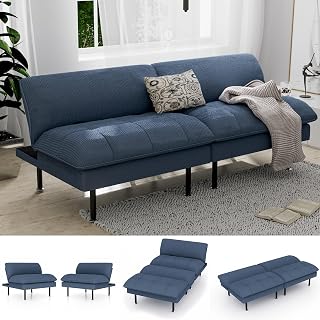 Ribilake 70" Futon Sofa Bed, 4 in 1 Multi-Function Couch Sleeper with Adjustable Backrest, Modern Convertible Futon, Recliner Small Loveseat for Living Room, Dorm, Blue