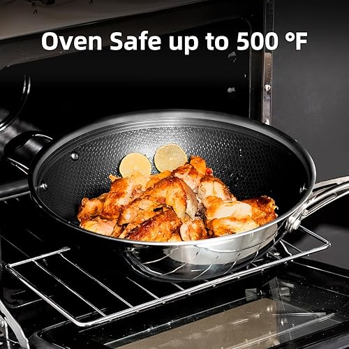 Miniatura 7 de DELUXE Wok de cerámica híbrida antiadherente de 12 pulgadas, mango que se mantiene fresco, apto para horno de lavavajillas, listo para inducción,