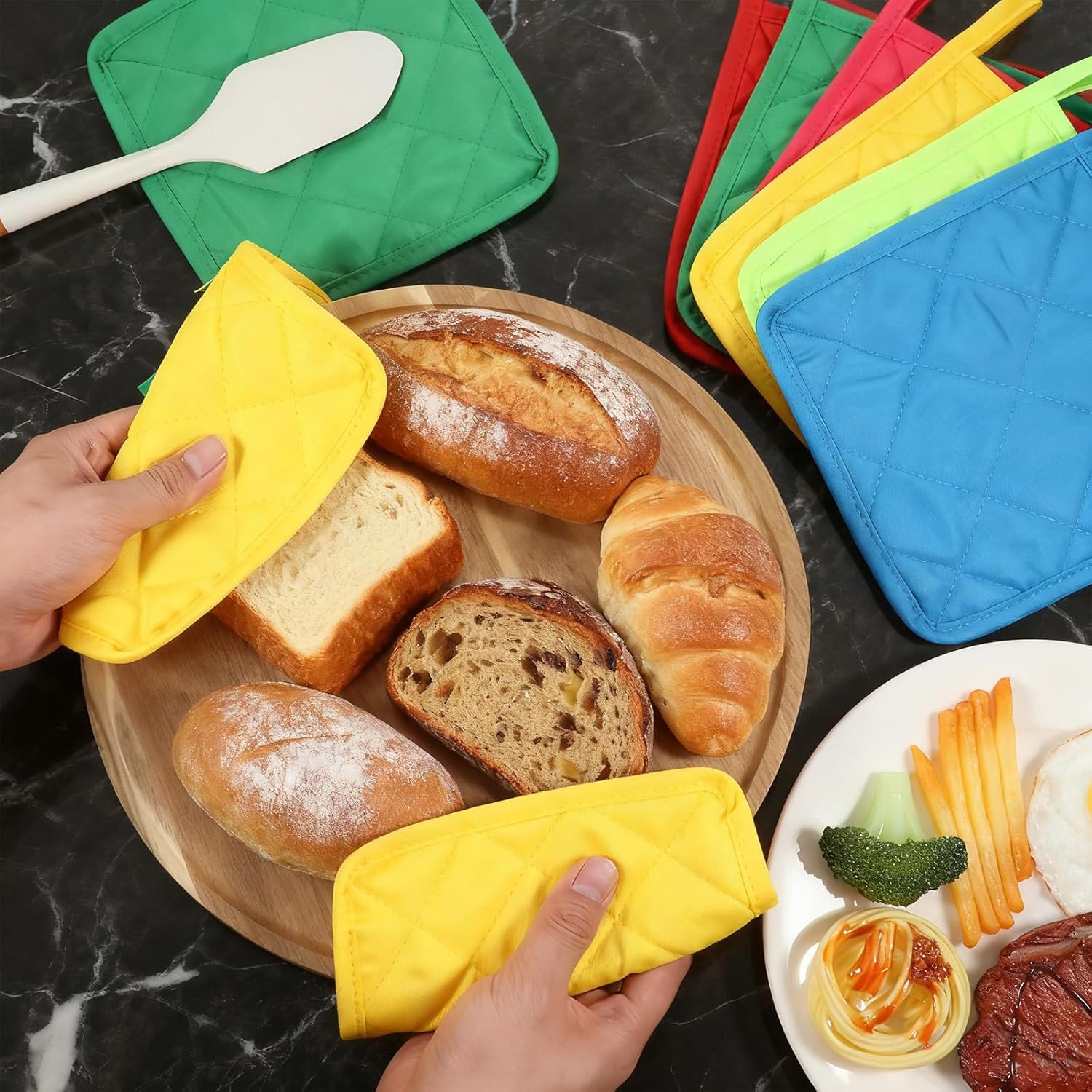 24 Pcs Pot Holders for Kitchen, 7 Inch Multicolor Cotton Pot Holders Square Hot Pads Heat Resistant Potholder with Hanging Loops for Cooking, Baking,Pots, Plates, Kitchen Decor, Gifts
