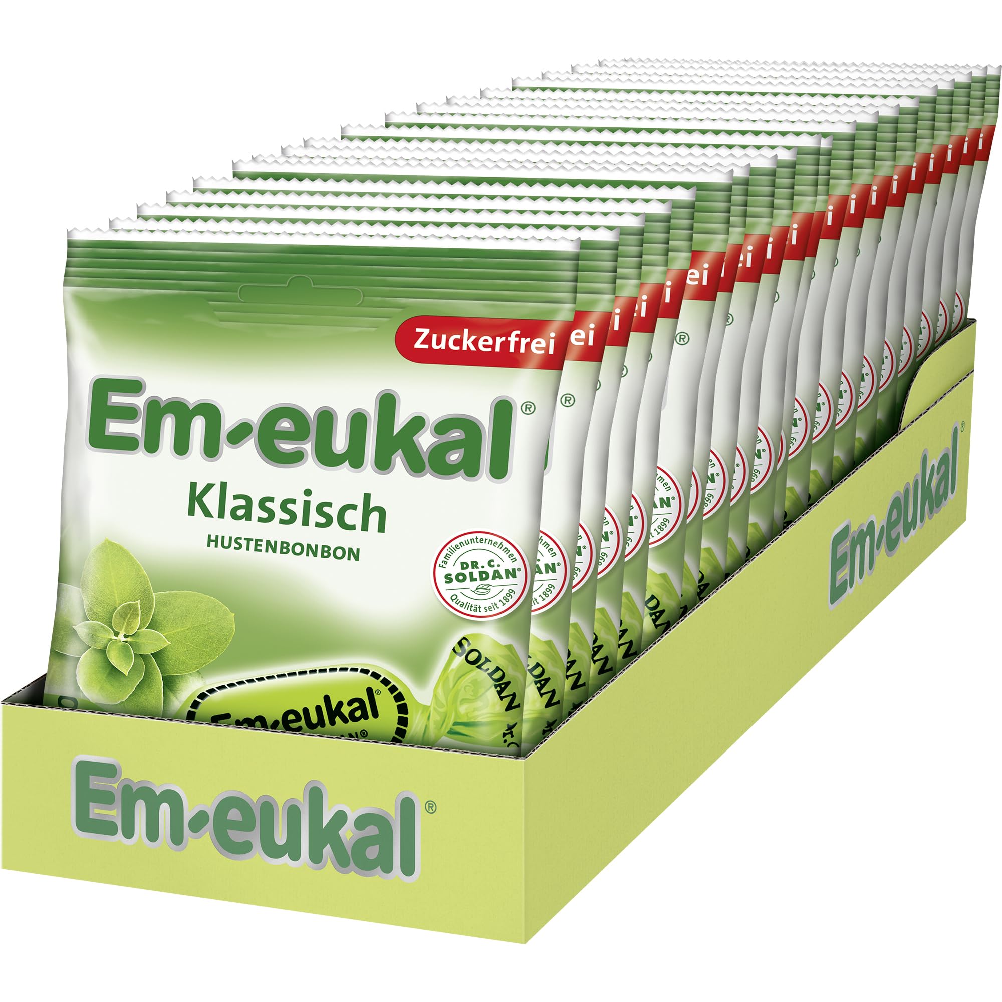 Em-eukal Hustenbonbon Klassisch, Zuckerfrei & laktosefrei, Lutschbonbons mit Eukalyptusöl & Menthol, Ohne Zucker – Großpackung 20x75g