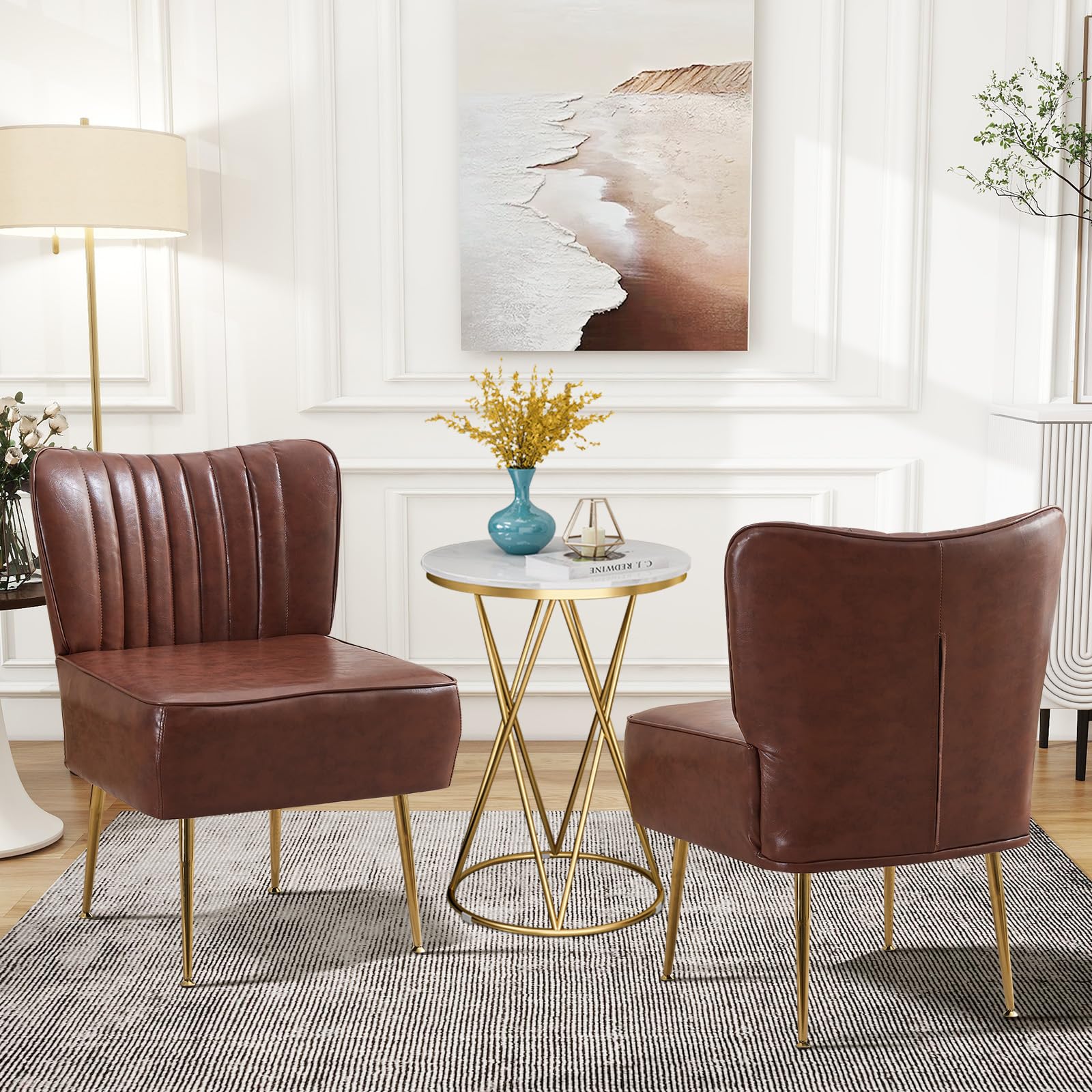 Restworld PU Leather Accent Chair Set of 2,Modern Armless Living Room Chair Slipper Chairs,Wingback Single Sofa Side Chair Small Corner Chair with