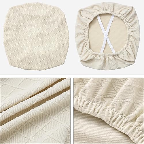 Miniatura 5 de Fuloon - Paquete de 2 a 4 fundas de asiento de silla jacquard elásticas, extraíbles, lavables, anti-polvo, para sillas de comedor, cojín de asiento.