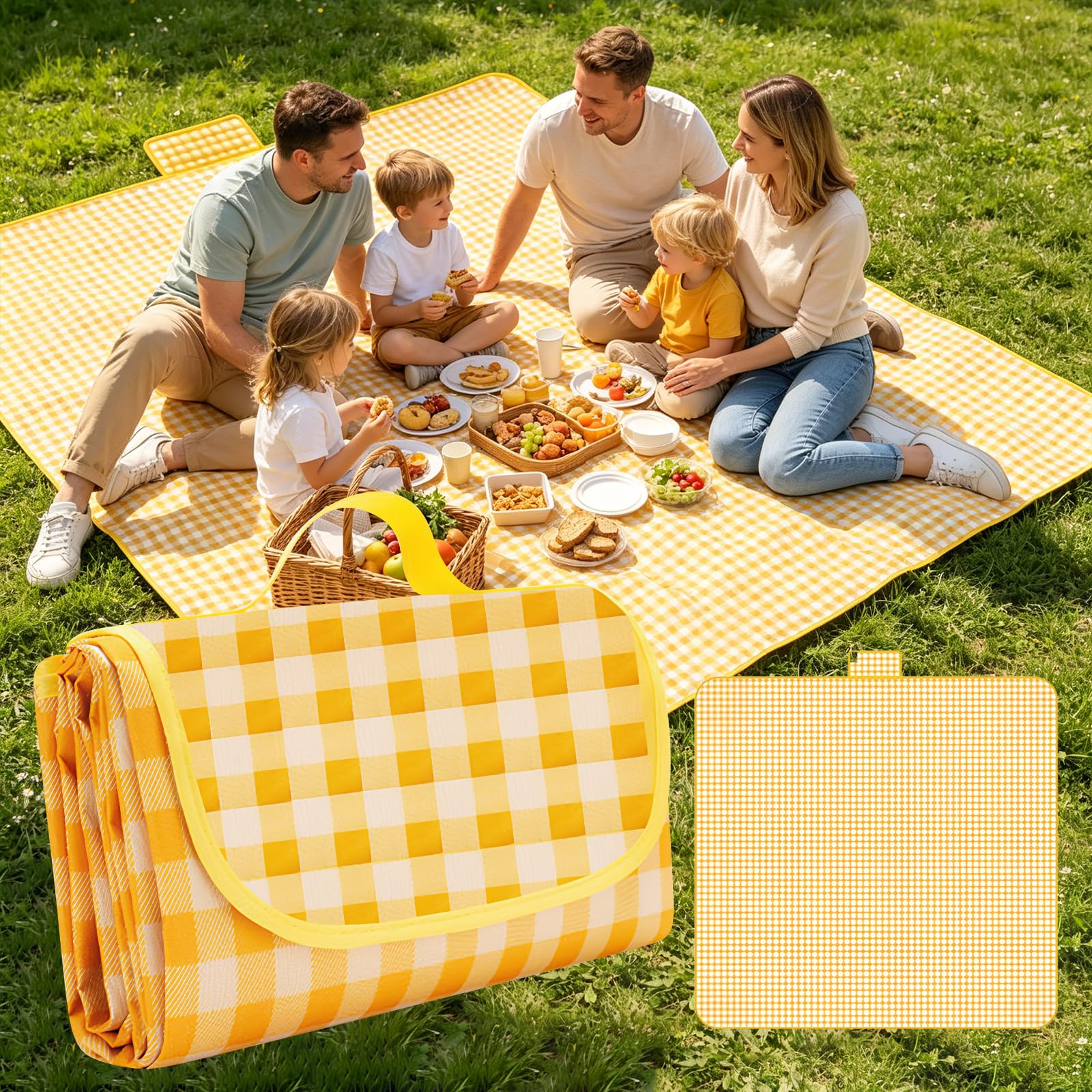 Azoisuwr Picnic Blanket Waterproof 200 x 300 cm, Picnic Mat Camping Blanket with Handle Waterproof Bottom for Camping, Beach, Family Picnic