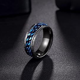 Udolfly Mens Fidget Rings Anxiety Rings for Men Womens Chain Spinner Rings for Adults Titanium Steel Ring Black Blue Size 6