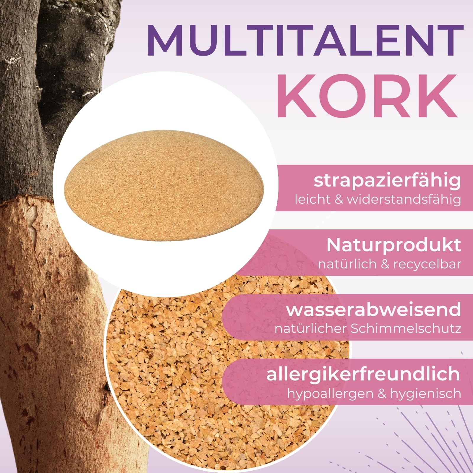 EMMAfit Kork Halbkugel I Balance Ball für Yoga I hochwertige Fitness Halbkugel aus Kork für Balance Training I nachhaltige Balance-Halbkugel für Gleichgewichts- & Fitnesstraining