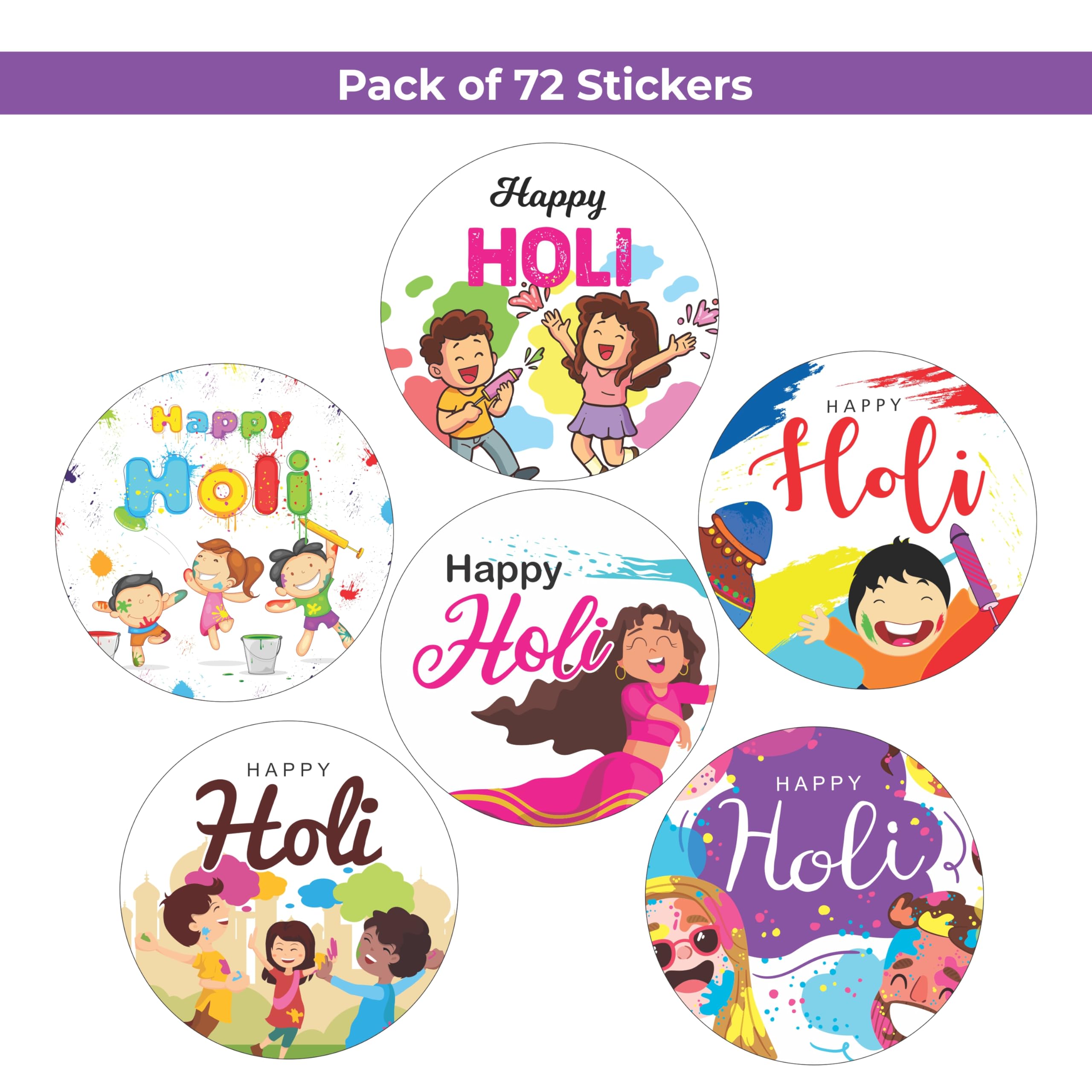 Goelite Happy Holi Stickers for Gifts Packaging and Journal, Decorations Set of 95 Stickers Self-Adhesive and High Glossy Stickers (Design 6) 3