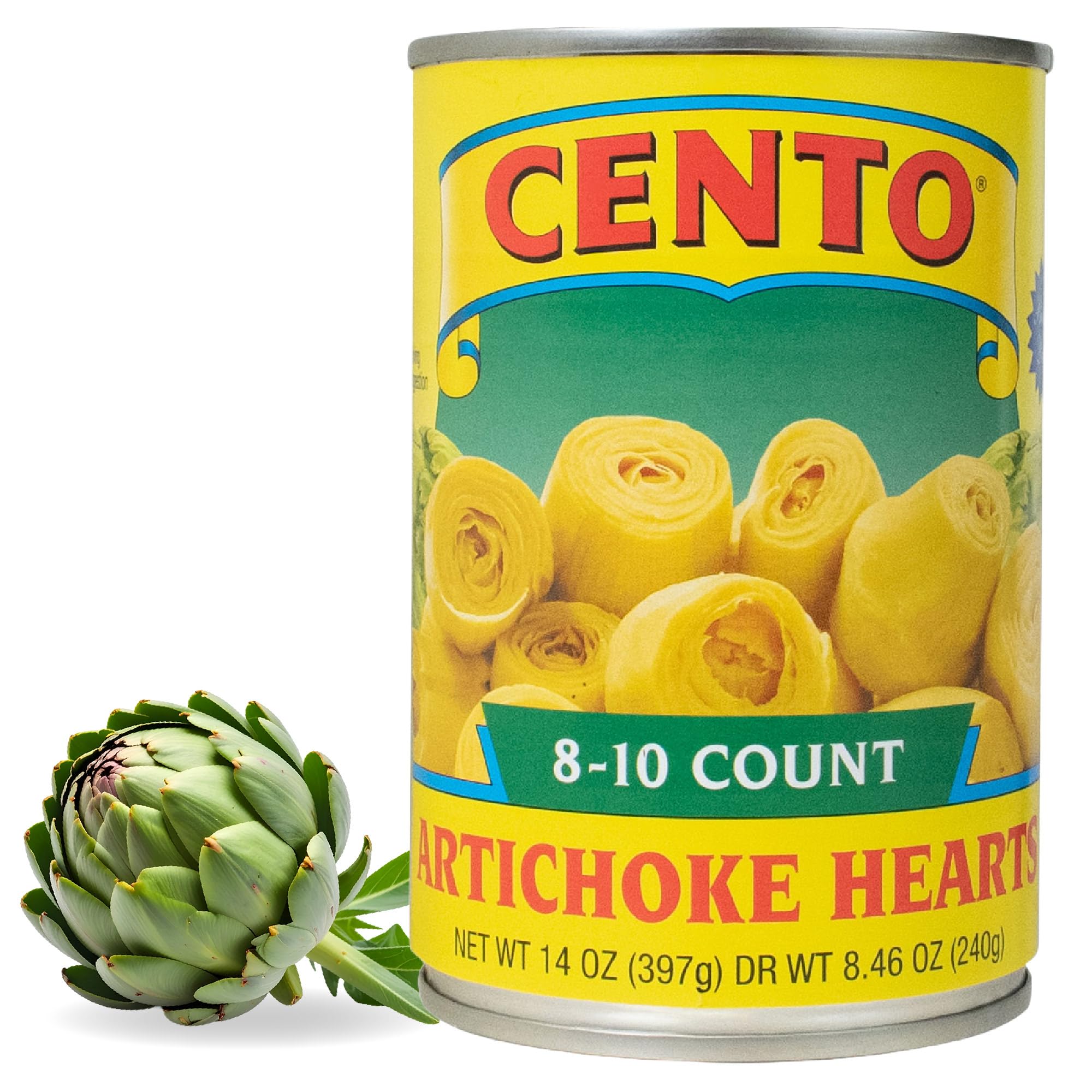 Cento Artichoke Hearts In Brine (8 to 10), 14oz Cans (Pack of 12) Ready to Eat Canned Fresh Artichokes for Prepared Salad, Bruschetta, Dip, Charcuterie Spread, Snacks, Antipasto - Non-GMO, Gluten-Free