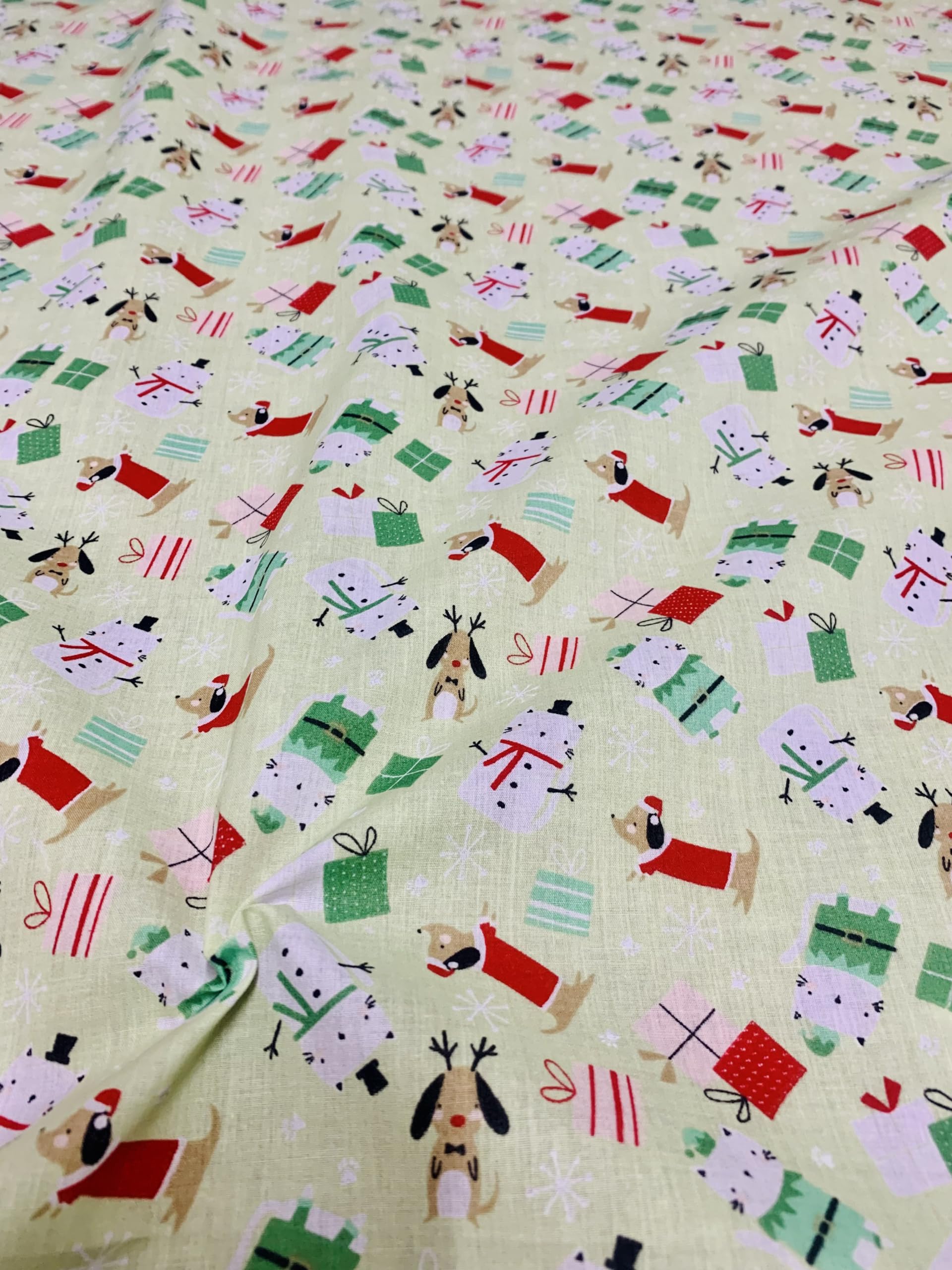 Christmas Polycotton Fabrics - Xmas Designs Holly Mistletoe Berries Reindeers Gonks Penguins Bears Dogs (Per Metre) - Sewing Fabric - Simply Sew Crafty™ (Festive Dogs/Reindeers on Mint, 1 Metre)