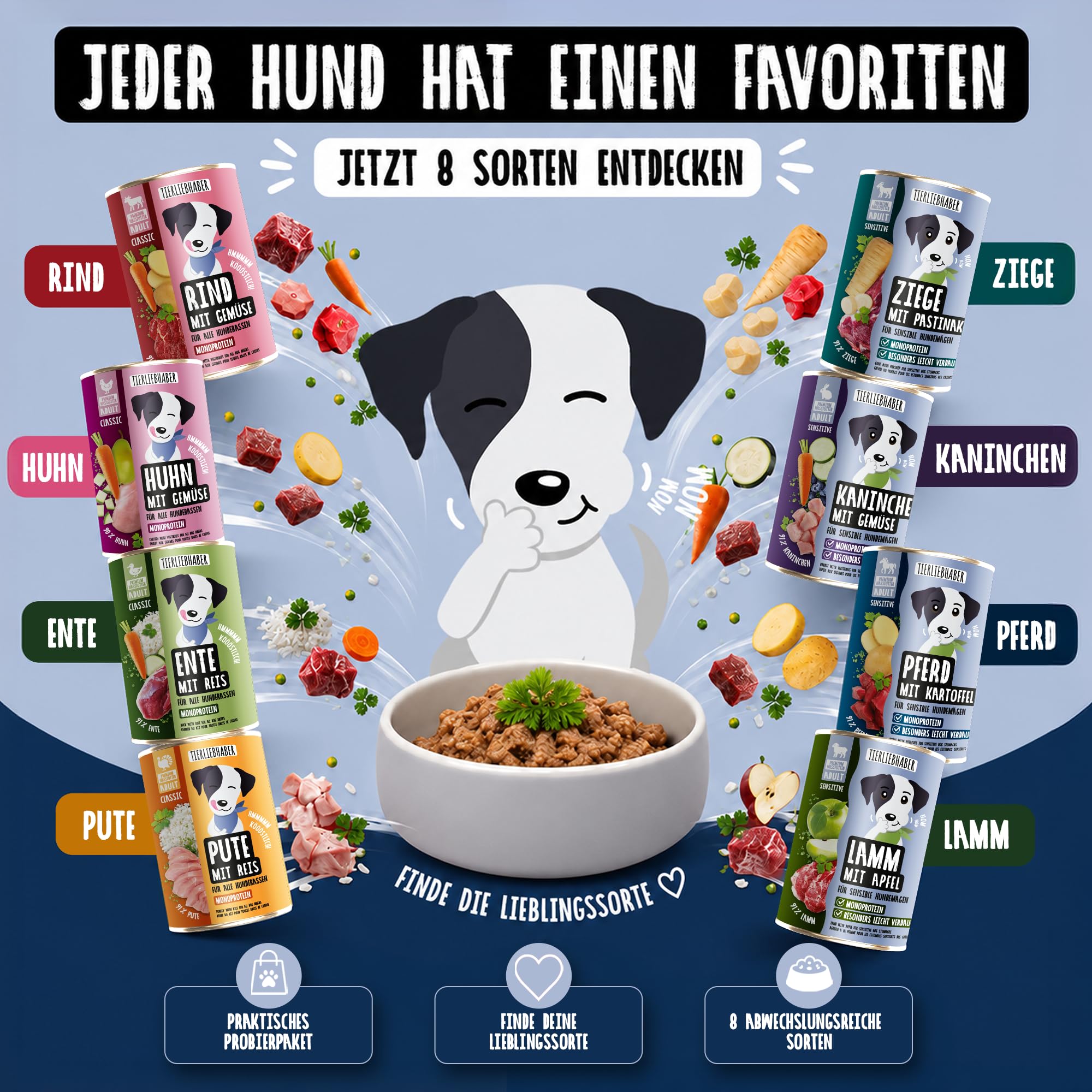 Hundefutter Nass 12x400g Pferd & Kartoffeln – Hunde Nassfutter Wet Dog Food | Tierärztlich entwickeltes Hundenassfutter 400g Dosen mit 94% Fleischanteil – Dog Food leicht verdaulich von TIERLIEBHABER