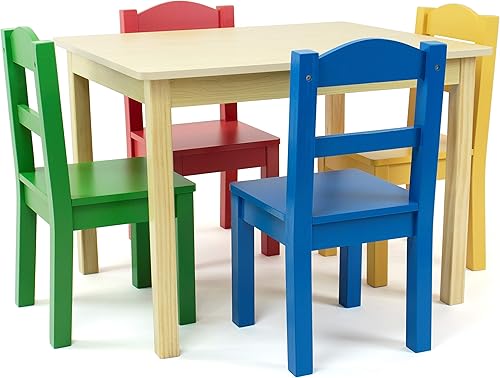 Humble Crew - Juego de mesa y 4 sillas de madera para niños natural colección primaria Humble Crew - Juego de mesa y 4 sillas de madera para niños natural colección primaria