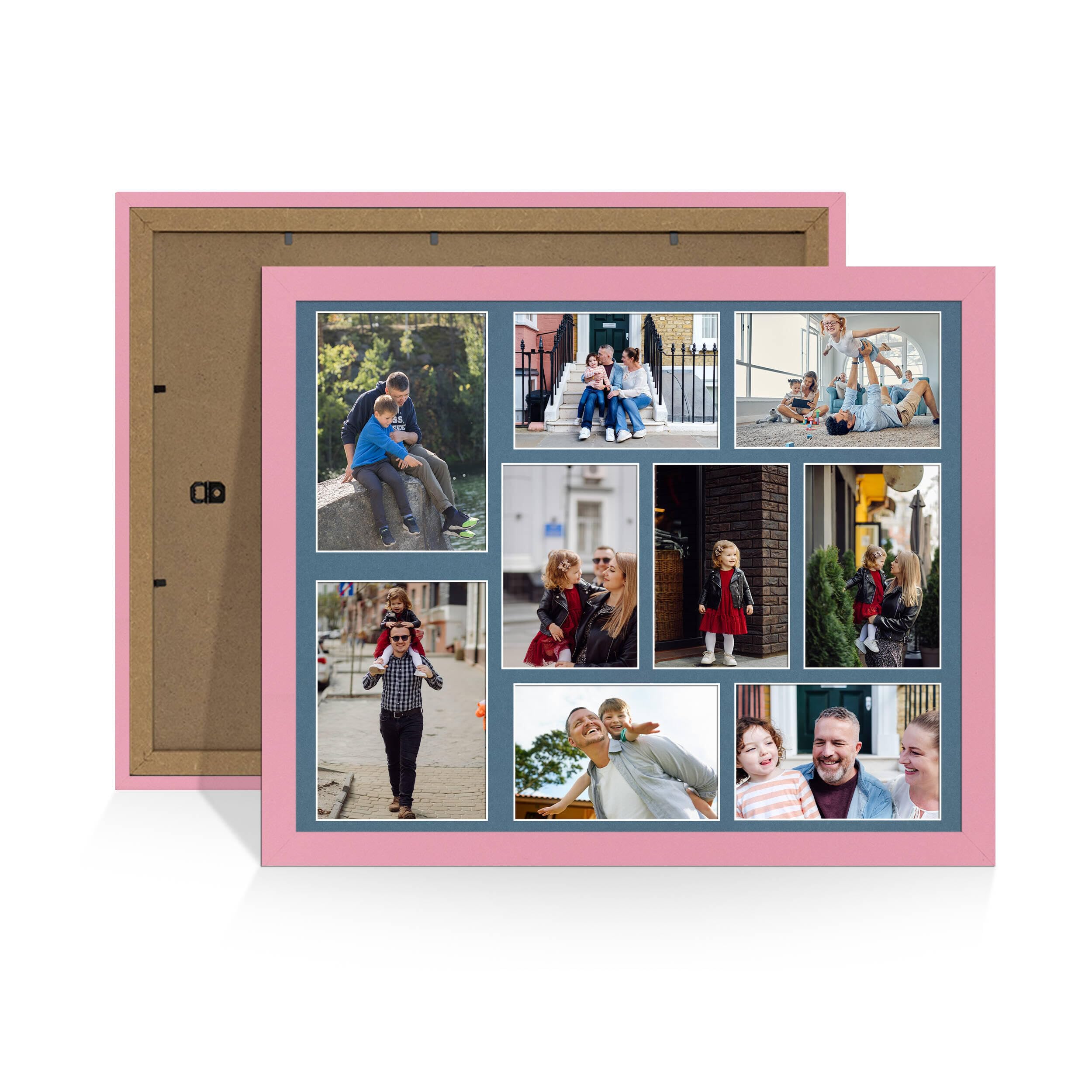 Alison Kingsgate Pink 20x16 Photo frames for multiple pictures -9 Apertures Collage Frame with Pompadour Mount - Holds (2x) 7x5 & (7x) 6x4 Photos - Engineered Wood & Perspex