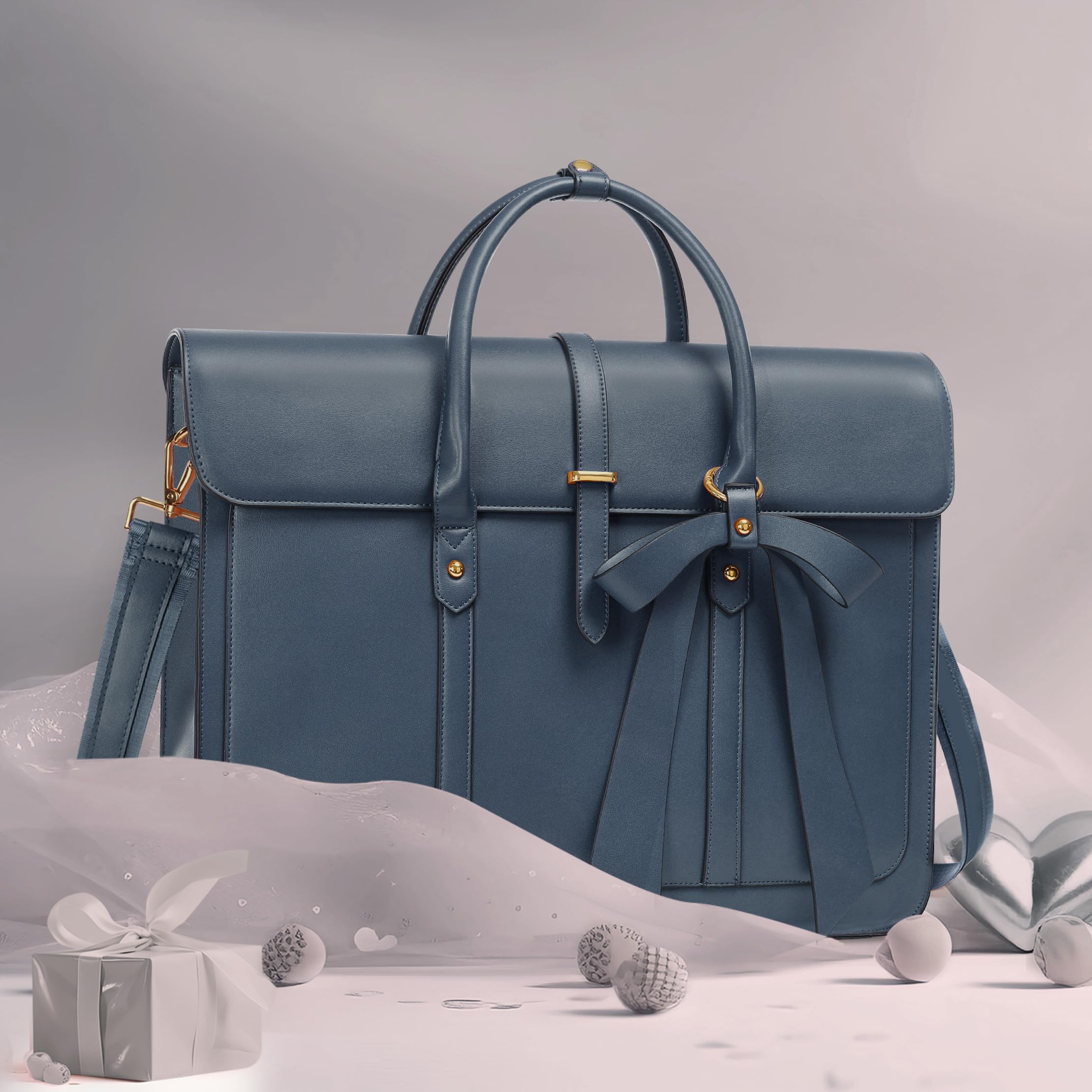 MOSISO Laptop Bolsa para Mujeres, 15 Inch Cuero PU Portátil Bolsa Hombro Convertible a Mochila,15,6-16 Pulgadas Messenger Bolso Trabajo Casual Maletín Viaje Computer Bolsa con Bowknot,Azul Pavo Real