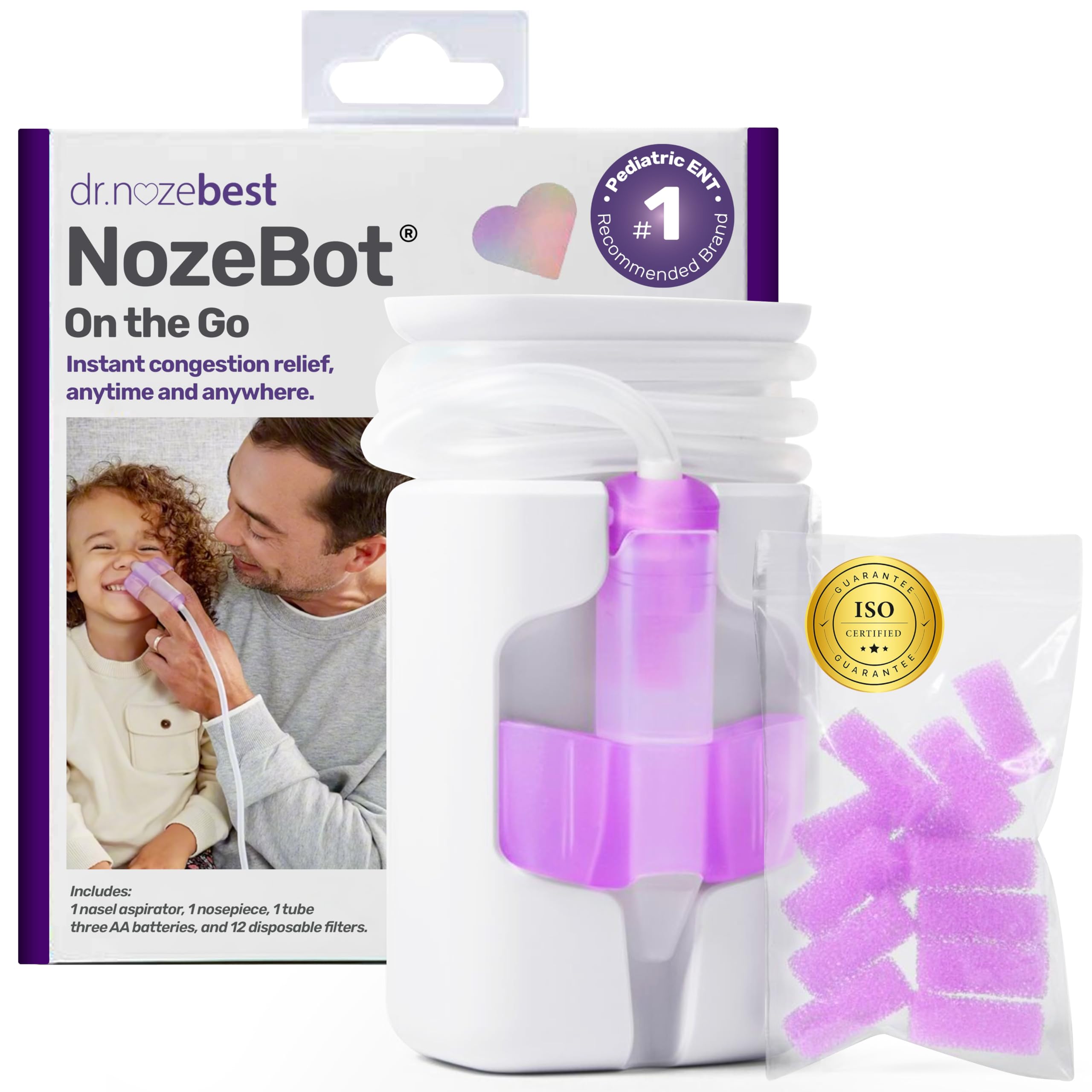 Dr. Noze Best NozeBot On the Go Nasal Aspirator - Pediatric ENT Designed Electric Nose Sucker for Babies and Toddlers, Portable and Easy to Clean,
