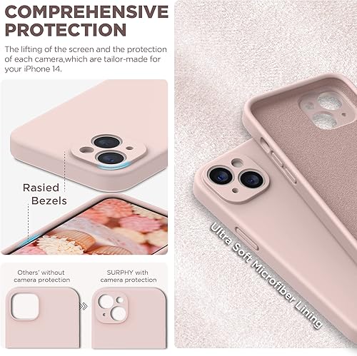 Miniatura 4 de SURPHY Funda compatible con iPhone 14 con protector de pantalla (protección de cámara + forro de microfibra suave), funda de silicona líquida de 6.1