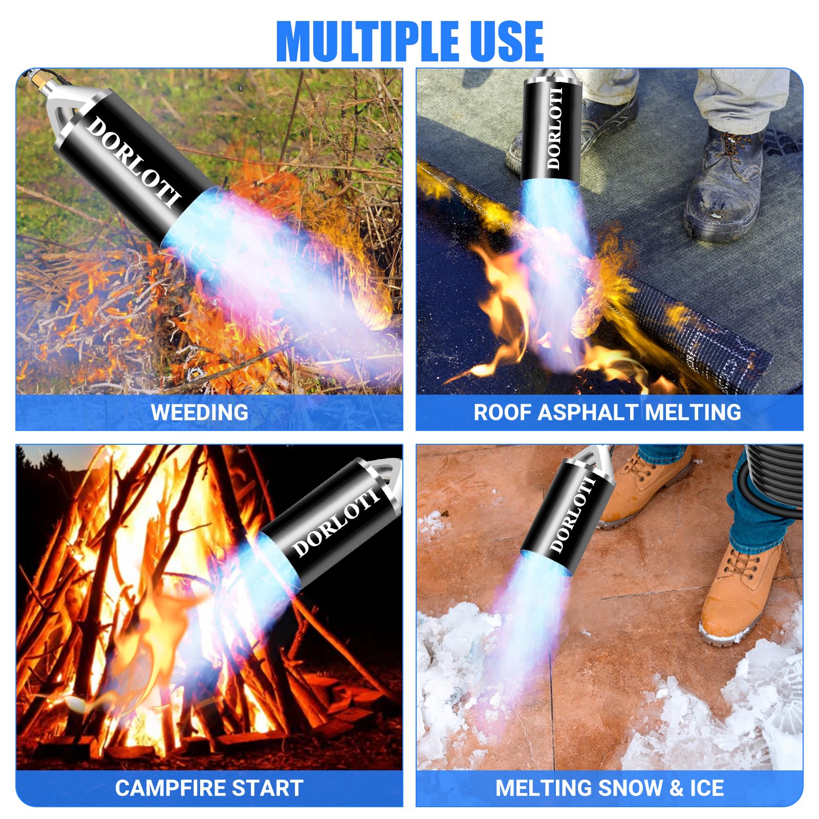Kit de brûleur de mauvaises herbes au propane avec tuyau de 3 m, auto-allumage pour désherbage, asphalte, fonte de neige, marquage routier, barbecue