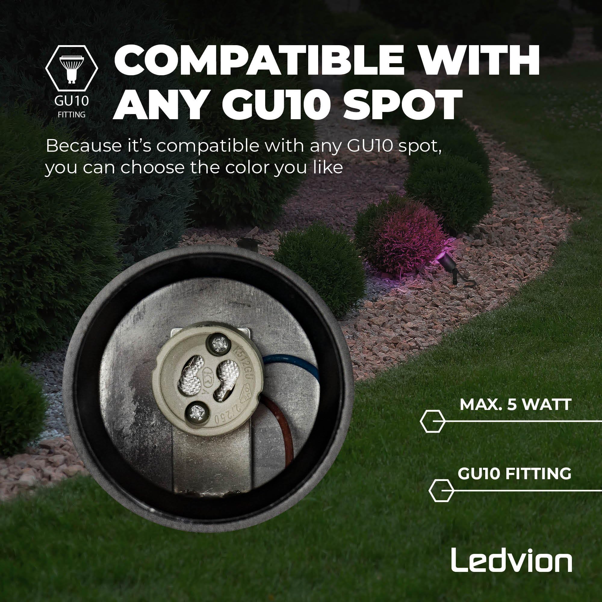 Ledvion - Focos LED de Tierra RGBWW, Antracita, IP65, 5W, RGBWW, Cable de 2 Metros, LED Spotlight, Foco Exterior de Jardín