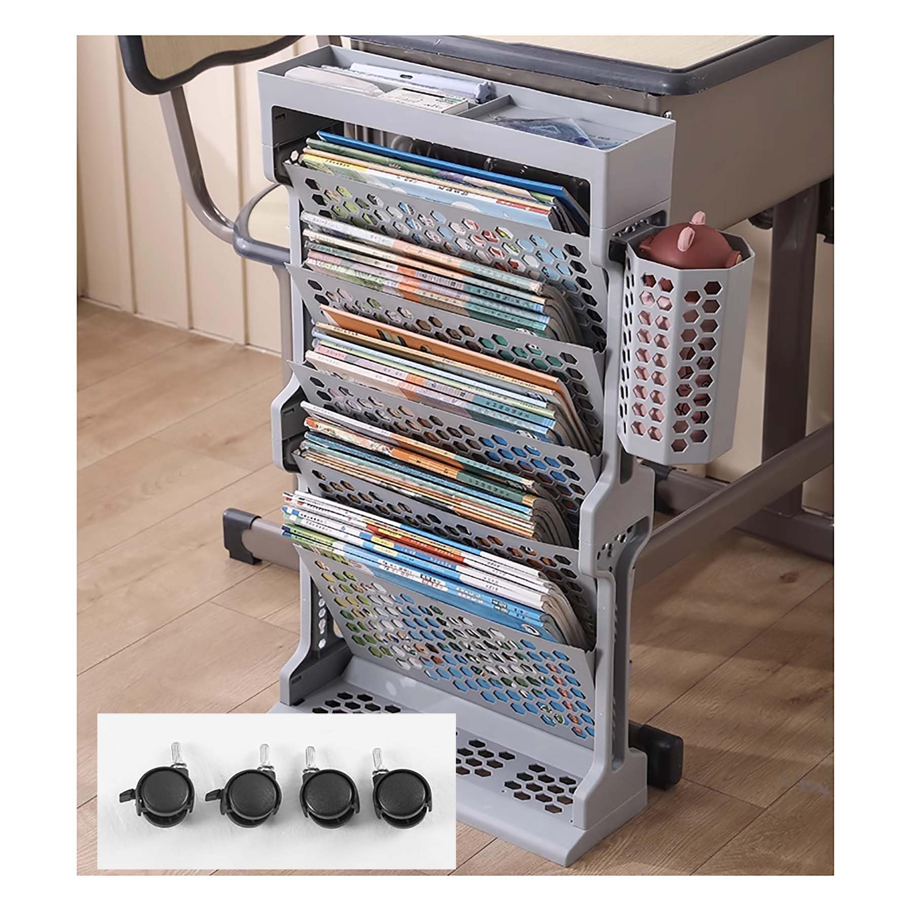 Étagère de Rangement avec roulettes – Étagère à Livres roulante à 6 Niveaux, Porte-revues pour Chambre à Coucher, salon, mobilier Scolaire à Domicile