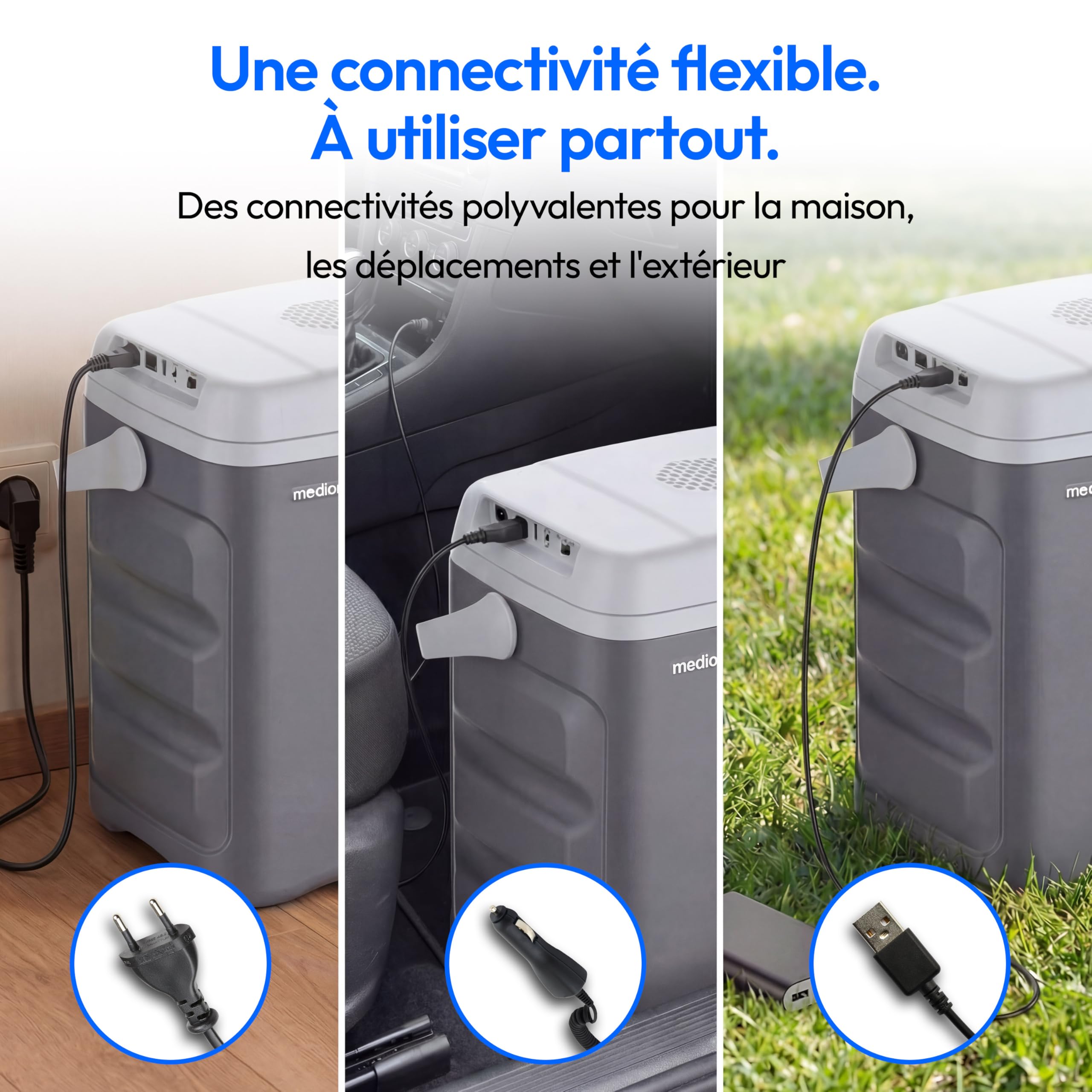 MEDION Glacière Thermoélectrique Portable 35 L Volume Brut Fonction Refroidissement et Maintien au Chaud Alimentation 12V Prise Allume Cigare 230V Secteur USB 5V pour Voiture Bateau et Camping, MD3700