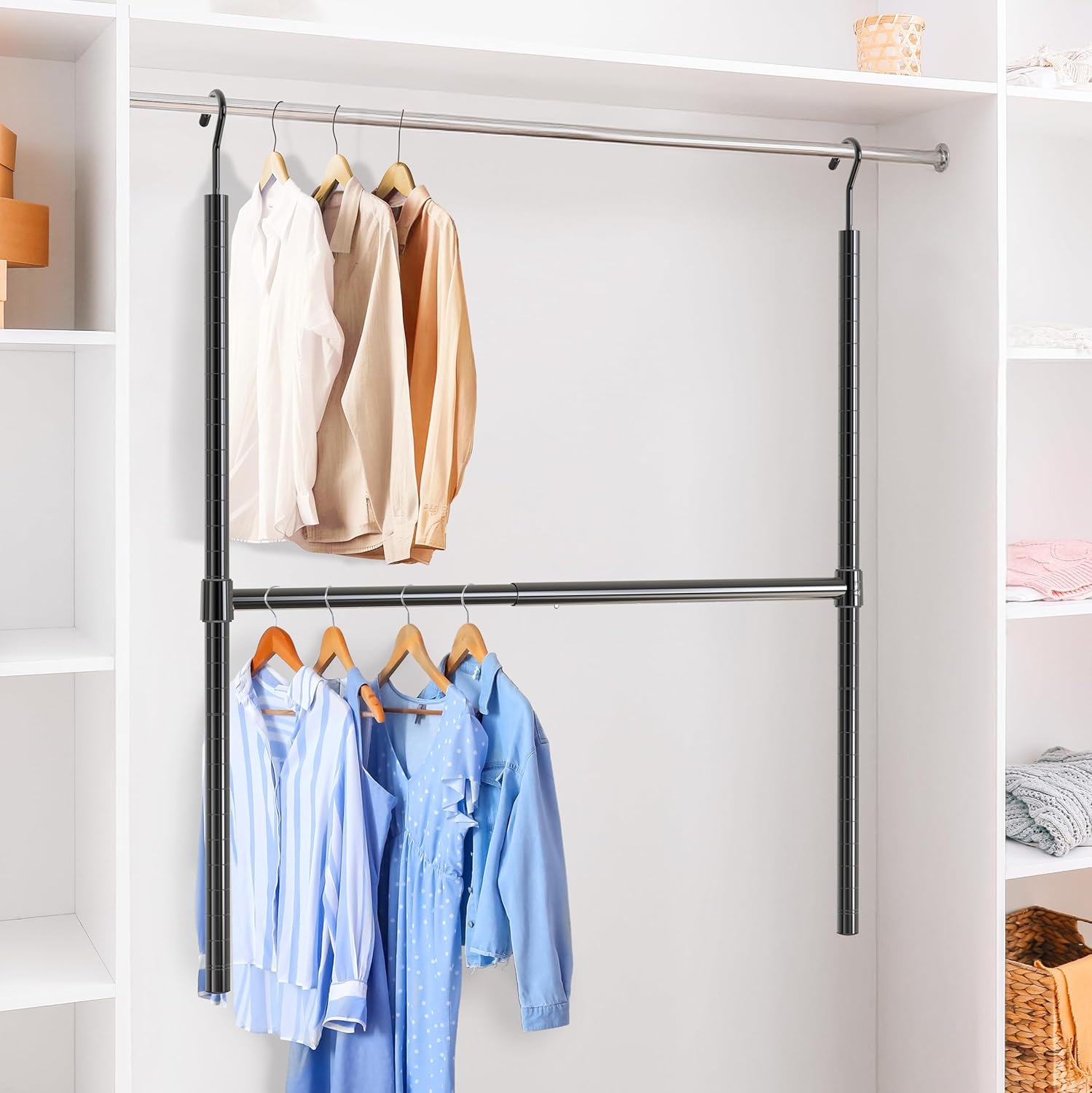 Simple Houseware Adjustable Closet Hanging Rod, Black - Image 6